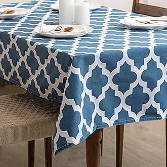 HOMEMONDE 4 Seater Table Cloth, 40 x 60 Inches Cotton Printed Table Cover for Decorations, Blue Quatrefoil, (101 x 152 CM, rectangular)