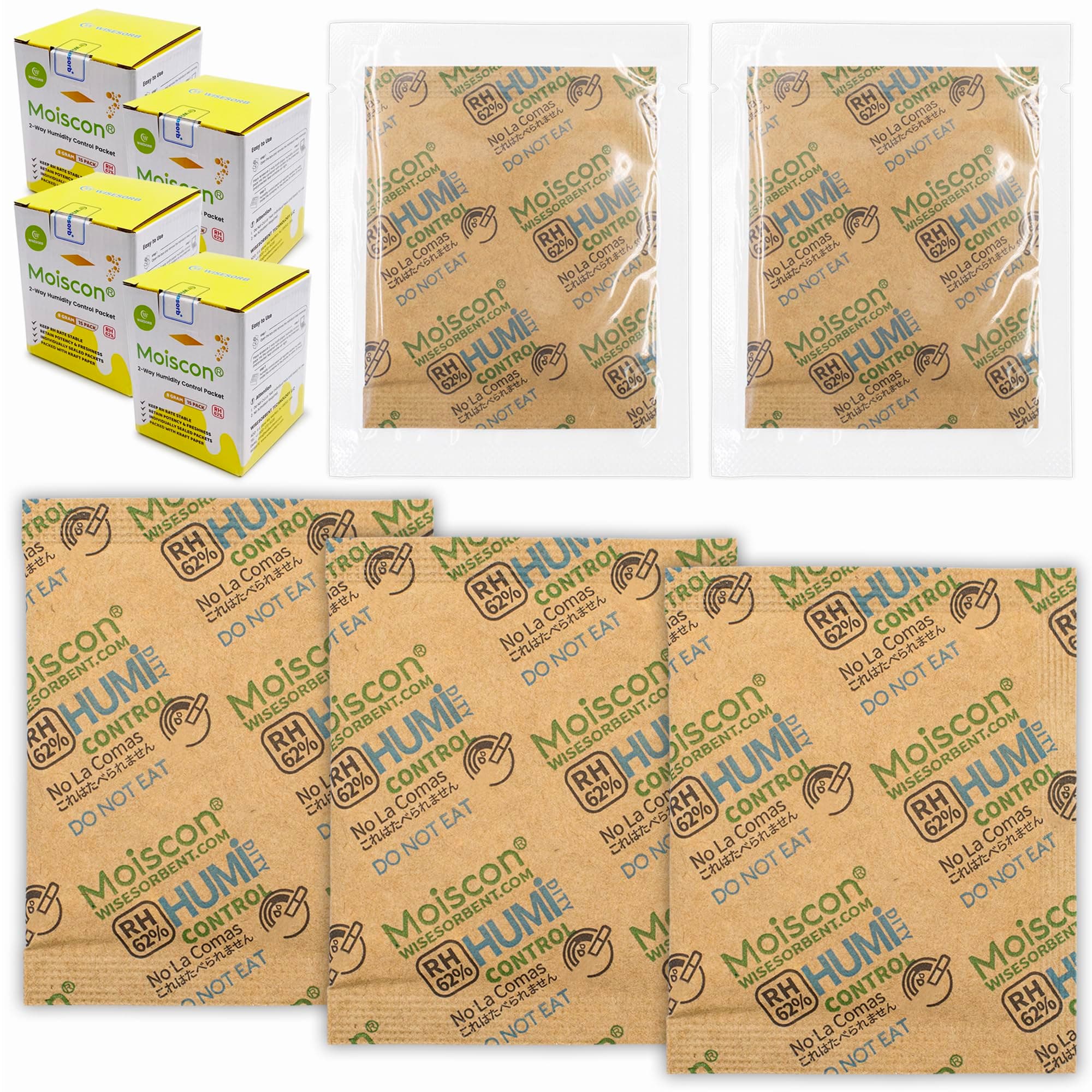 Wisesorb60 Pack 62% RH 8 Gram Two-Way Humidity Control Packs for Storing 1 oz Herb, Size 8 Moisture Control Packets Individually Wrapped