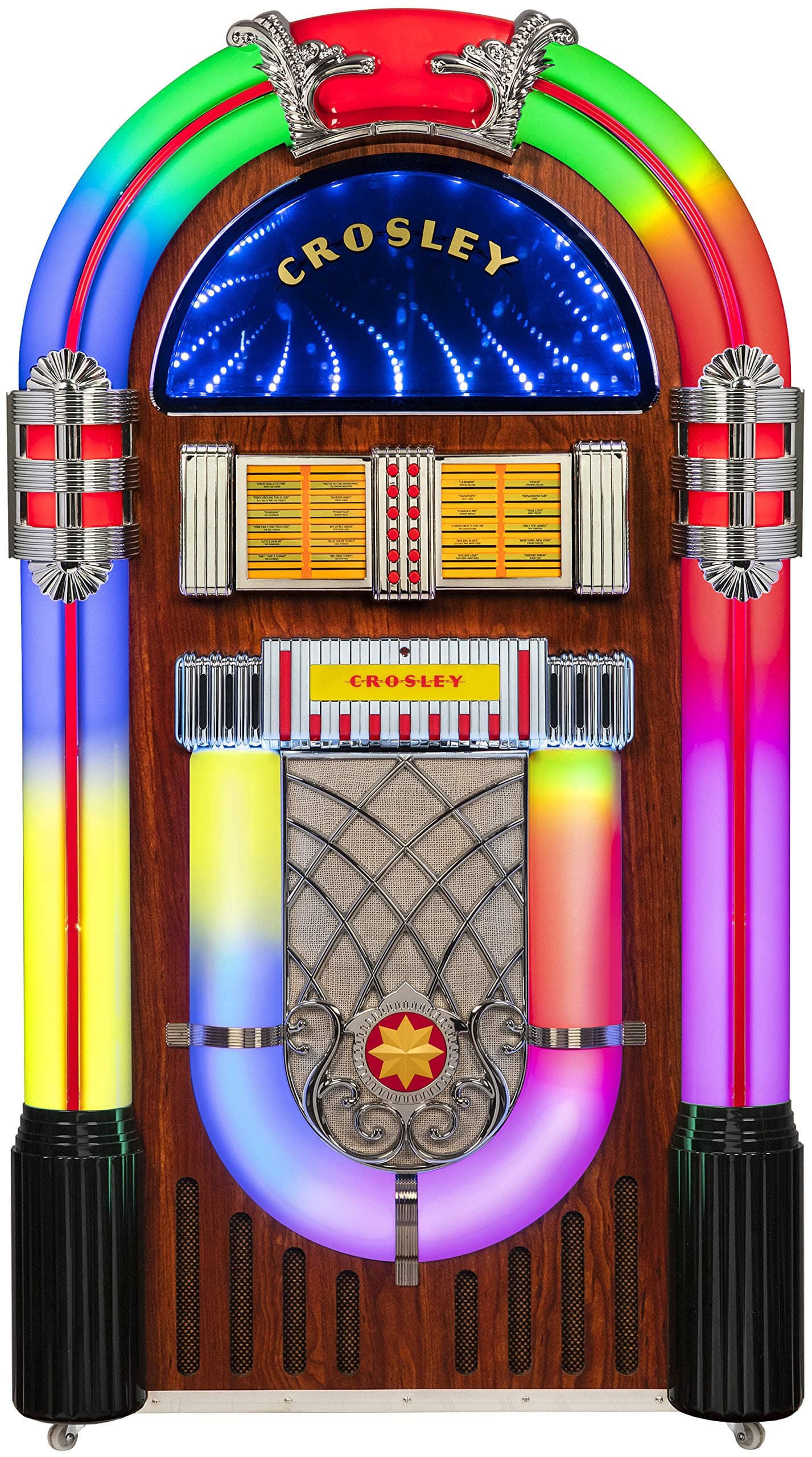 CR1215A-WA Full Size Digital Bluetooth Jukebox with CD, AM/FM Radio and Color Changing LED Lights, Walnut