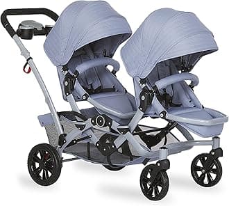Dream On MeTrack Tandem Double Umbrella Stroller in Sky Grey, Lightweight Double Stroller for Infant and Toddler, Multi-Position Reversible & Reclining Seats, Large Storage Basket and Canopy