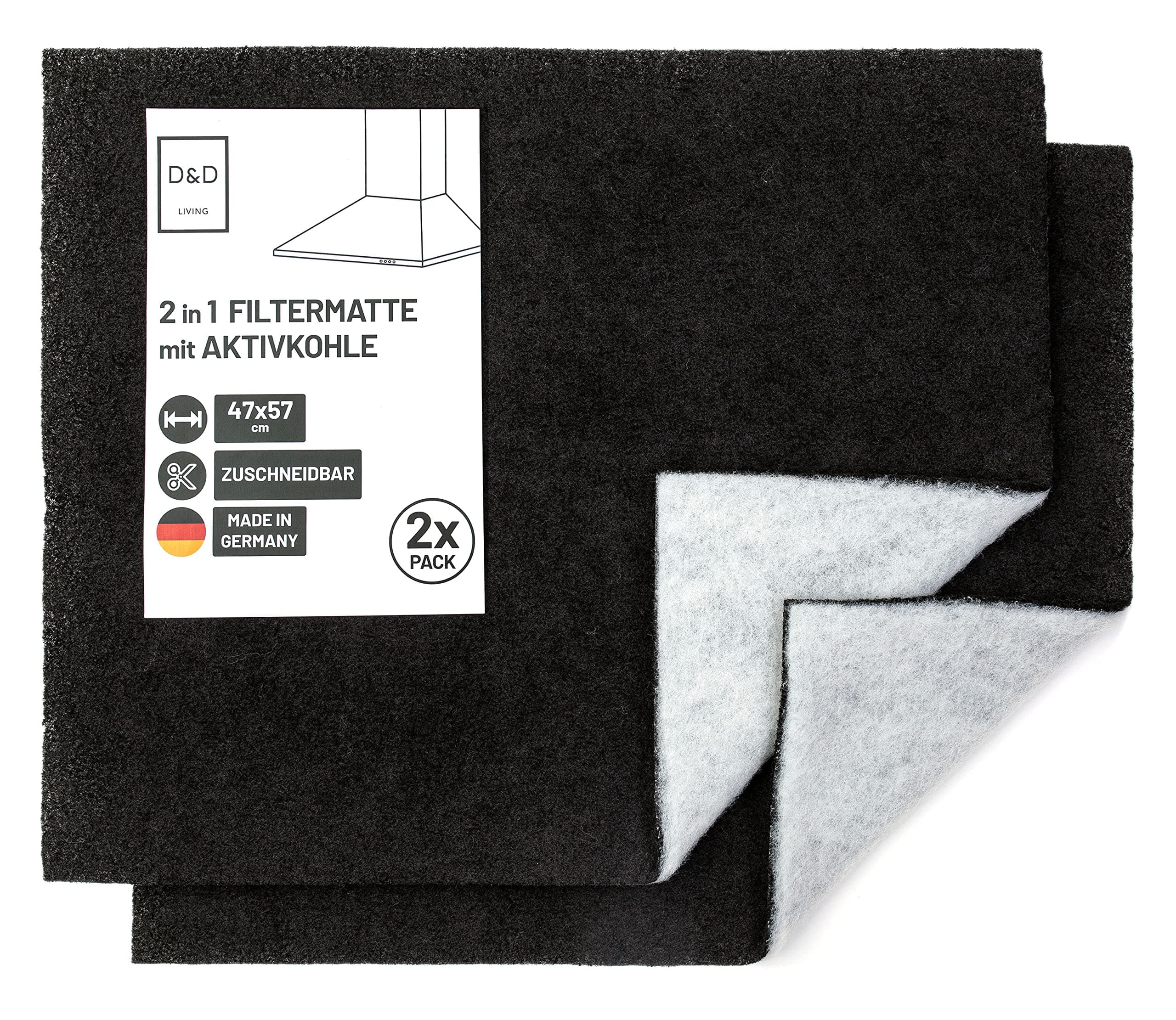 D&D Living 2 in 1 filter mat with activated carbon - universal grease filter and odour filter for cooker hoods