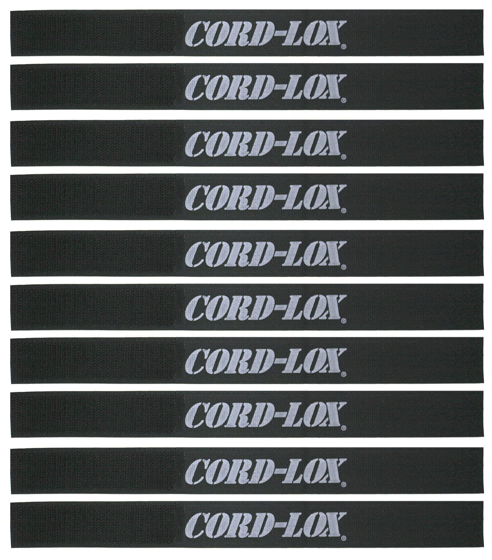 Cord-Lox - Closed Loop Cable Management Strap - 10 Pack - Solution for Audio, RV, Trailer, Industrial Cords - Made in USA (Black) (1"x10")