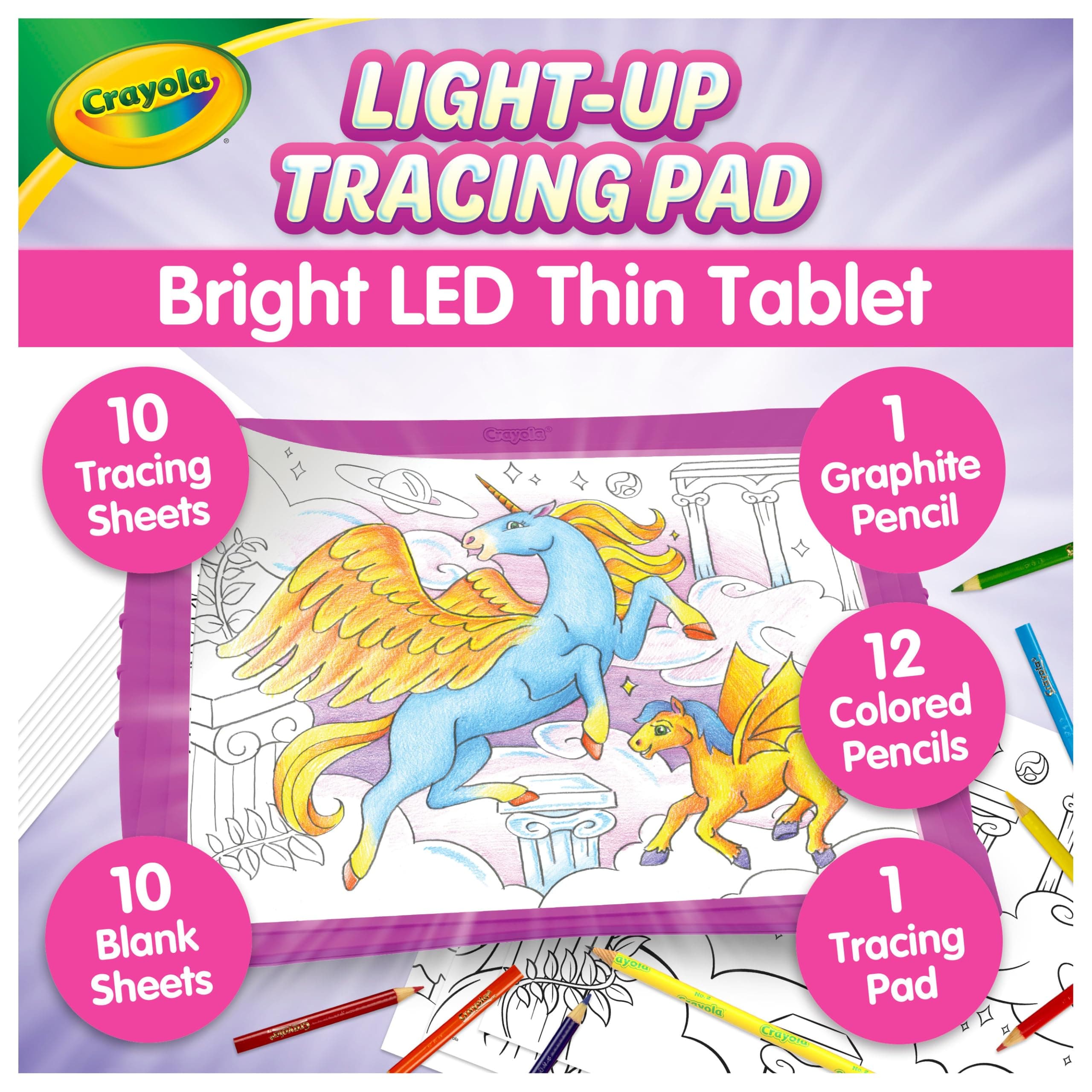 Crayola Light Up Tracing Pad Pink, Essential Easter Basket Stuffers, Best Birthday Gifts for Girls & Boys, 6, 7, 8 Year Olds, Kids Toys, Light Box Art Kit for Kids [Amazon Exclusive]