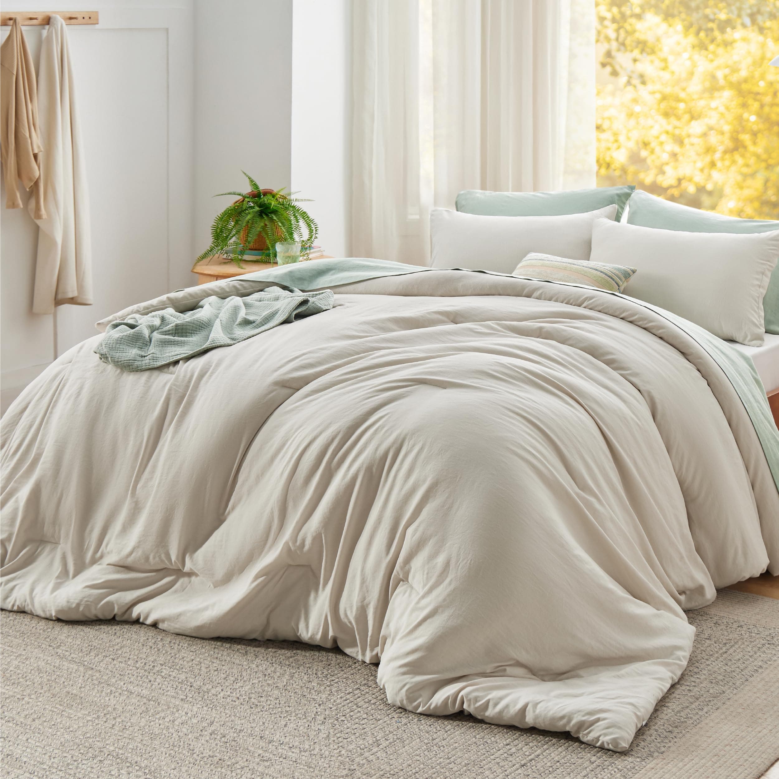 Bedsure Super King Plus Comforter Set, Beige Soft Prewashed Bedding for All Seasons, 3 Pieces GentleSoft™ Bed Set, 1 Lightweight Comforter (128"x120") and 2 Pillowcases (20"x36")