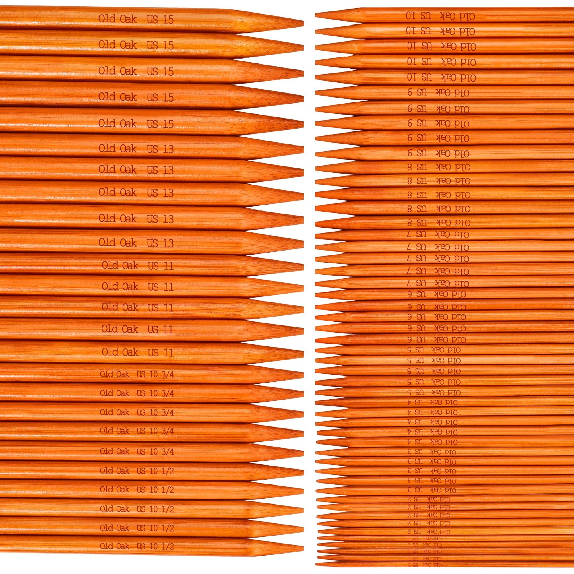 Old Oak 9 Inch 15 US Sizes Double Pointed Bamboo Knitting Needles Set (US1-US15)