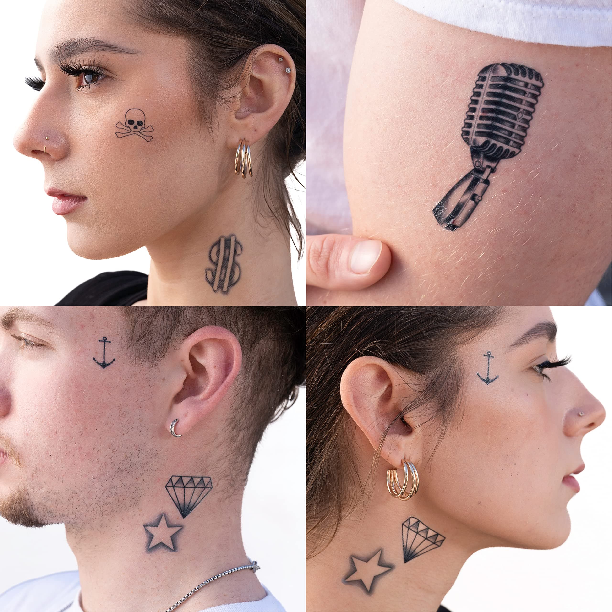 Thug Ink Temporary Tattoos – Volume IV – 8-Piece Set | Microphone, Dollar Sign, Anchor & More | Fake Water-Transfer Tattoos – Face & Body Temporary Ink for Fun & Flex