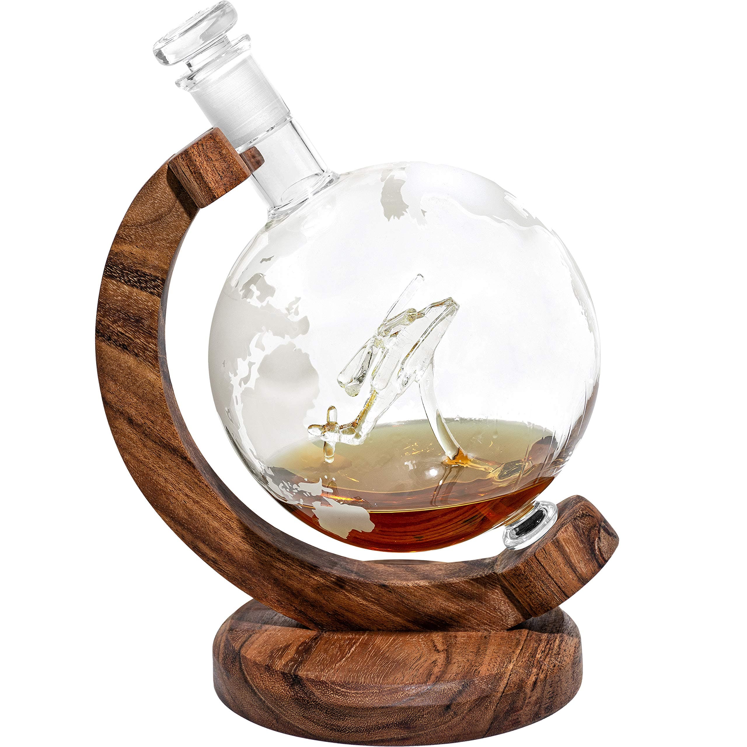 Helicopter Etched Globe Whiskey Decanter - Pilot Gift w/Helicopter Inside - Unique Personalized Gift for Promotion, Retirement, or Milestone