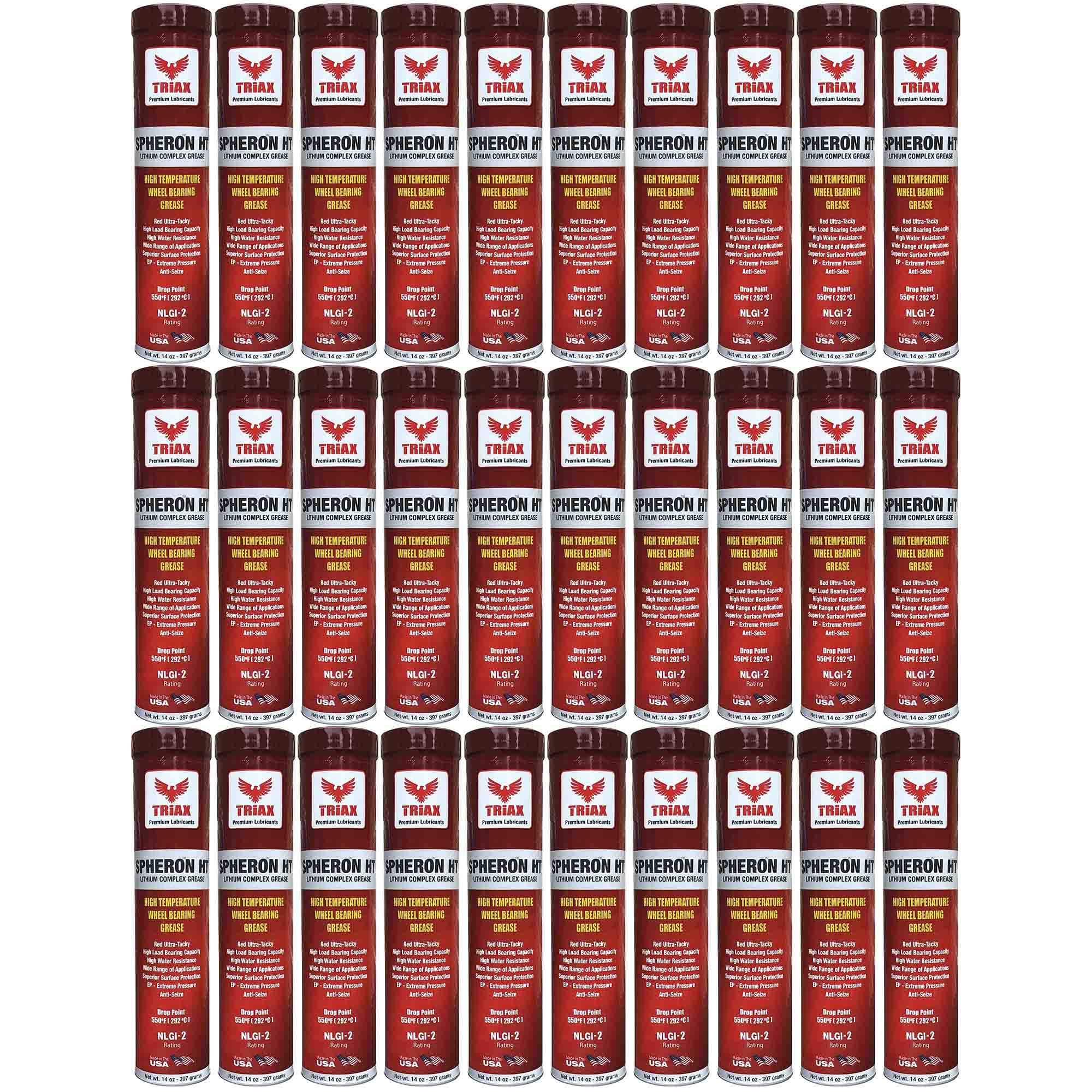TRIAX Spheron HT-2 Grease, Red Wheel Bearing, Lithium Complex, High Temp 550F, Ultra Tacky, Extreme Pressure, Virtually Waterproof, 14 Oz Cartridge (30 Tube Pack)