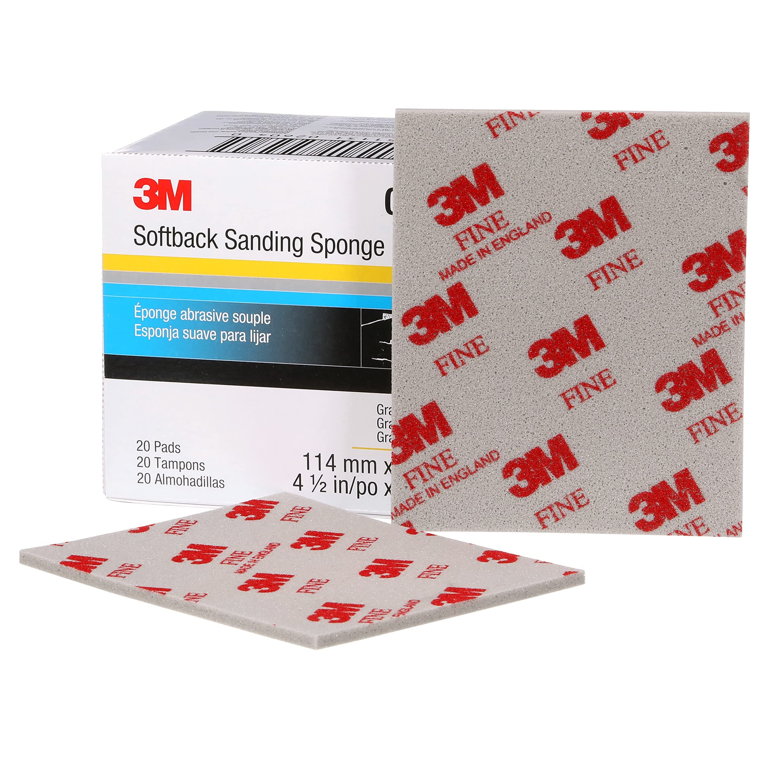3M Softback Sanding Sponge, 02604, 4 1/2 in x 5 1/2 in (115mm x 140mm), Fine, 20 sponges per pack