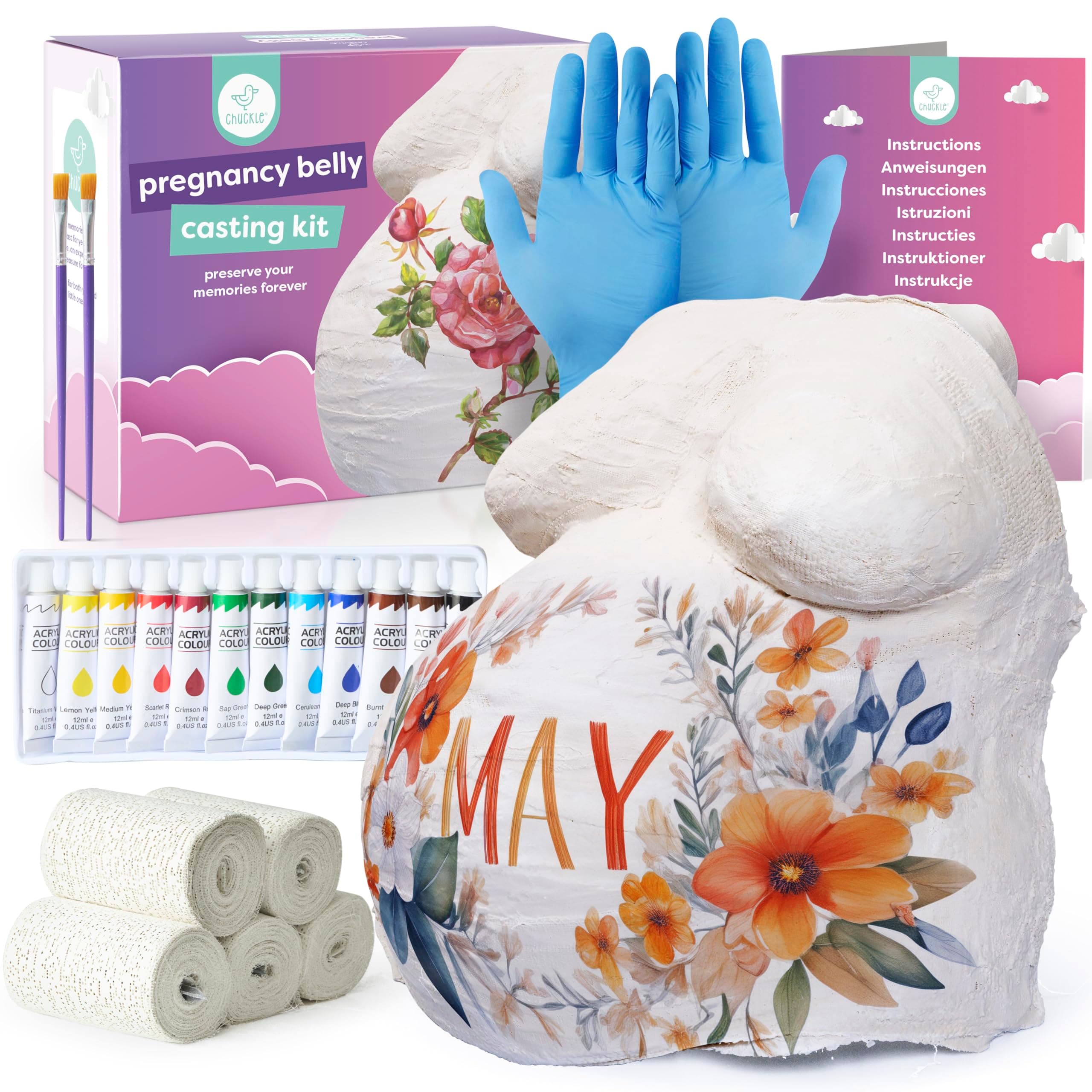 chuckle Belly Casting Kit Pregnancy – Create a Beautiful 3D Pregnancy Keepsake, Easy DIY Belly Mold for Expecting Moms, Celebrate Your Journey into Motherhood, Baby Belly Cast