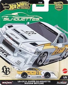 Hot Wheels Premium Car Culture Collectible Toy Car, 1:64 Scale Die-Cast LB-ER34 Super Silhouette Nissan Skyline, Silhouettes Vehicle with Real Riders Tires 1/5