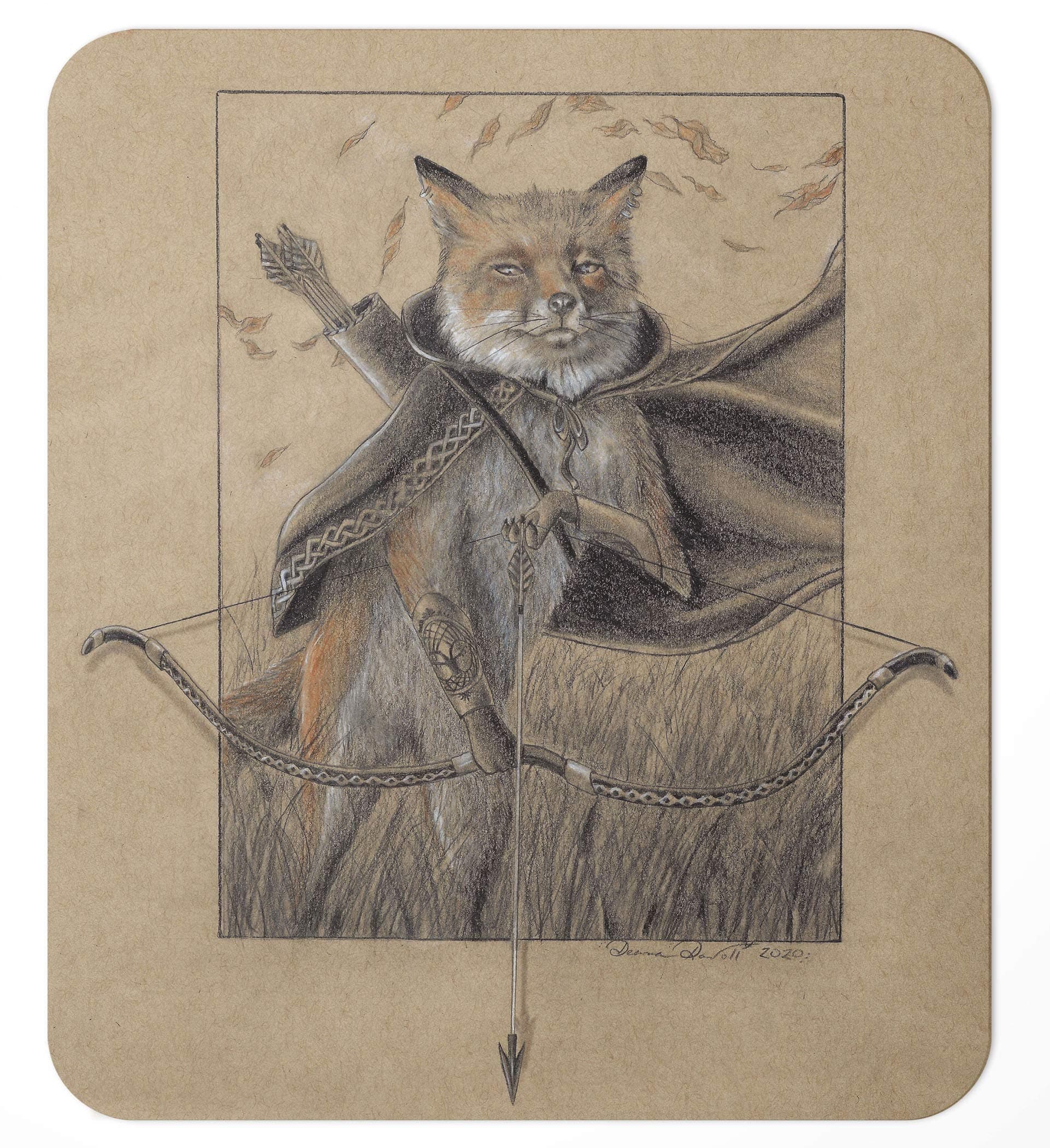 Fox Mousepad/Warrior Fox/Deanna Davoli/Celtic Knots/Archer Mouse Pad/Bow and Arrows / 7.75x9.25 inches