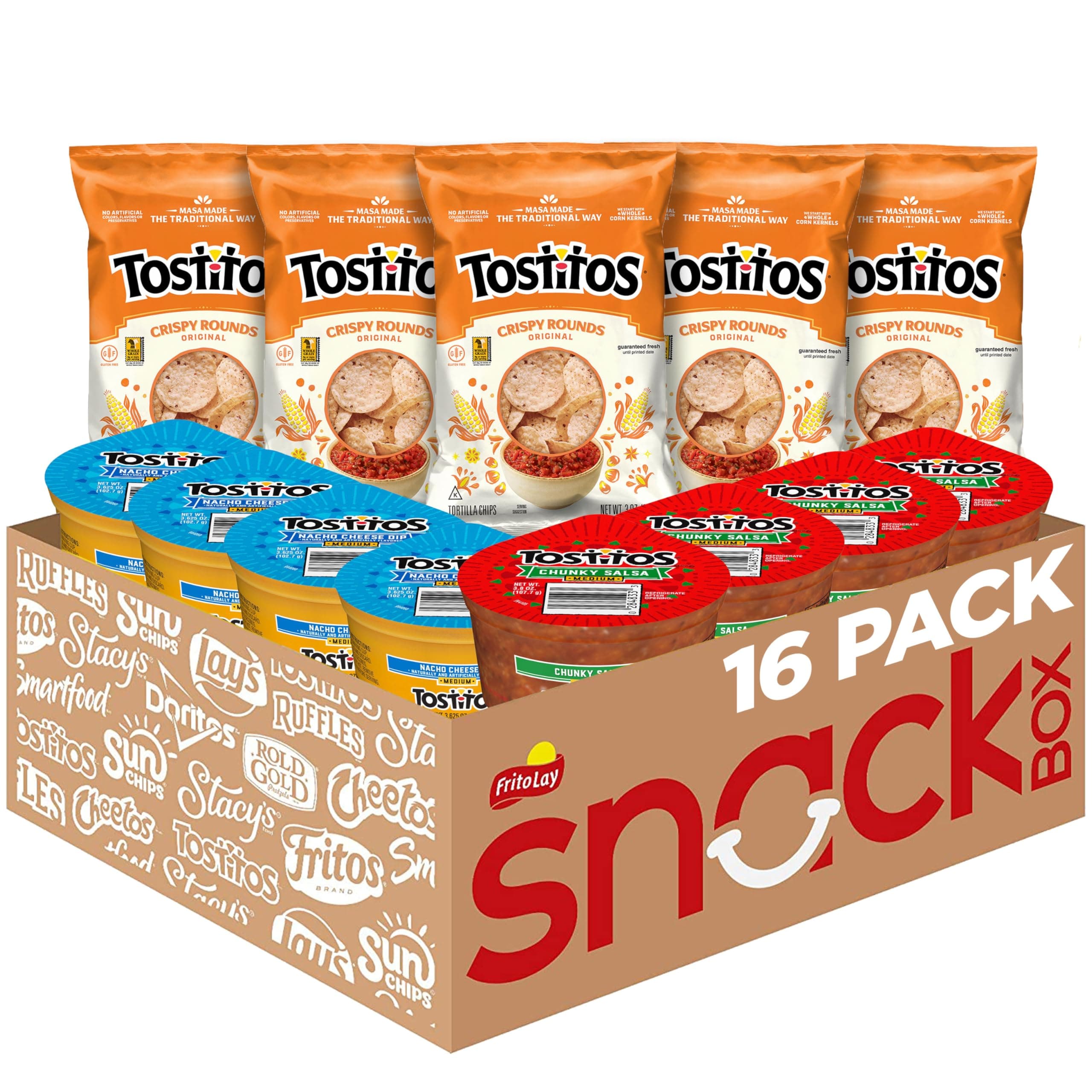 Tortilla Chips Chip & Dip Pack, 3oz Tostitos Crispy Rounds & 3.8oz Medium Dip