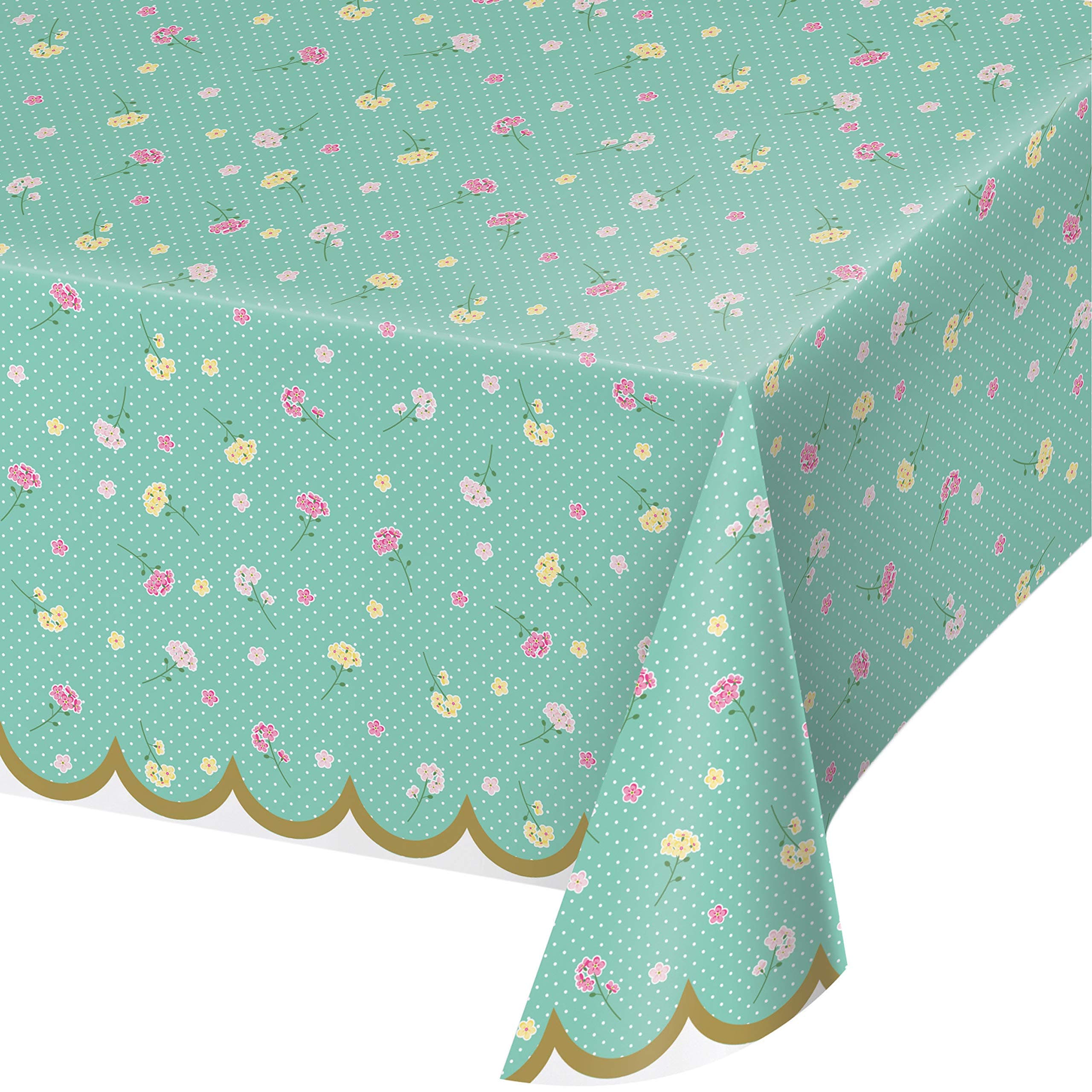 Creative Converting Floral Tea Party Plastic Tablecloth, 1 ct, Multi-colored, 54" x 102", 1 ct