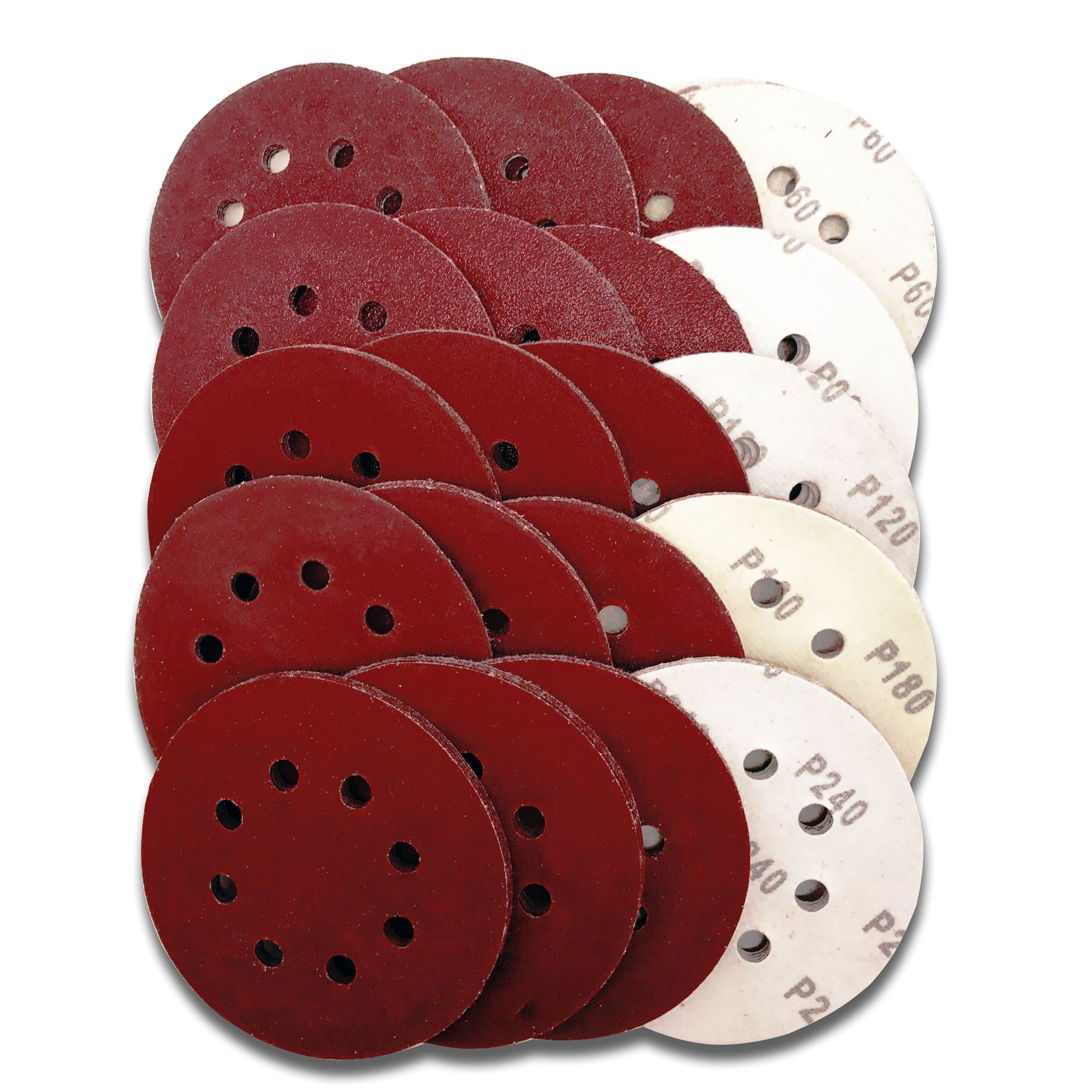 Astron Top 5-Inch Sanding Disc, 8-Hole, Hook & Loop, 20 Each of 5 Grits 60/80/120/180/240, for Random Orbital Sander, DC81100R