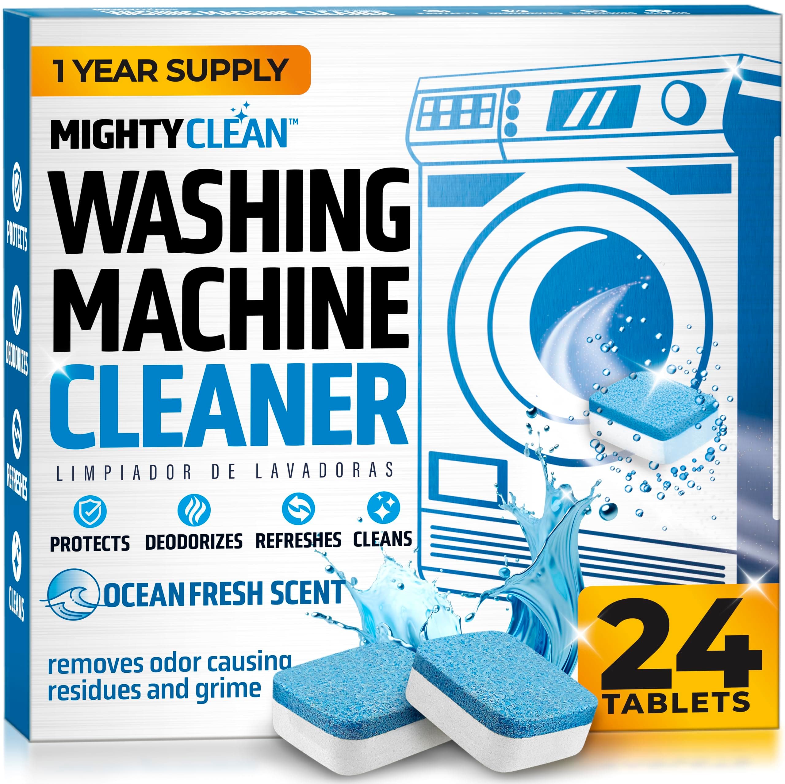 Washing Machine Cleaner Tablets 24 Pack - 1 Year Supply, Septic Safe Washing Machine Cleaning Tablets, Washer Cleaner Tablet, Works with All Washers Including HE