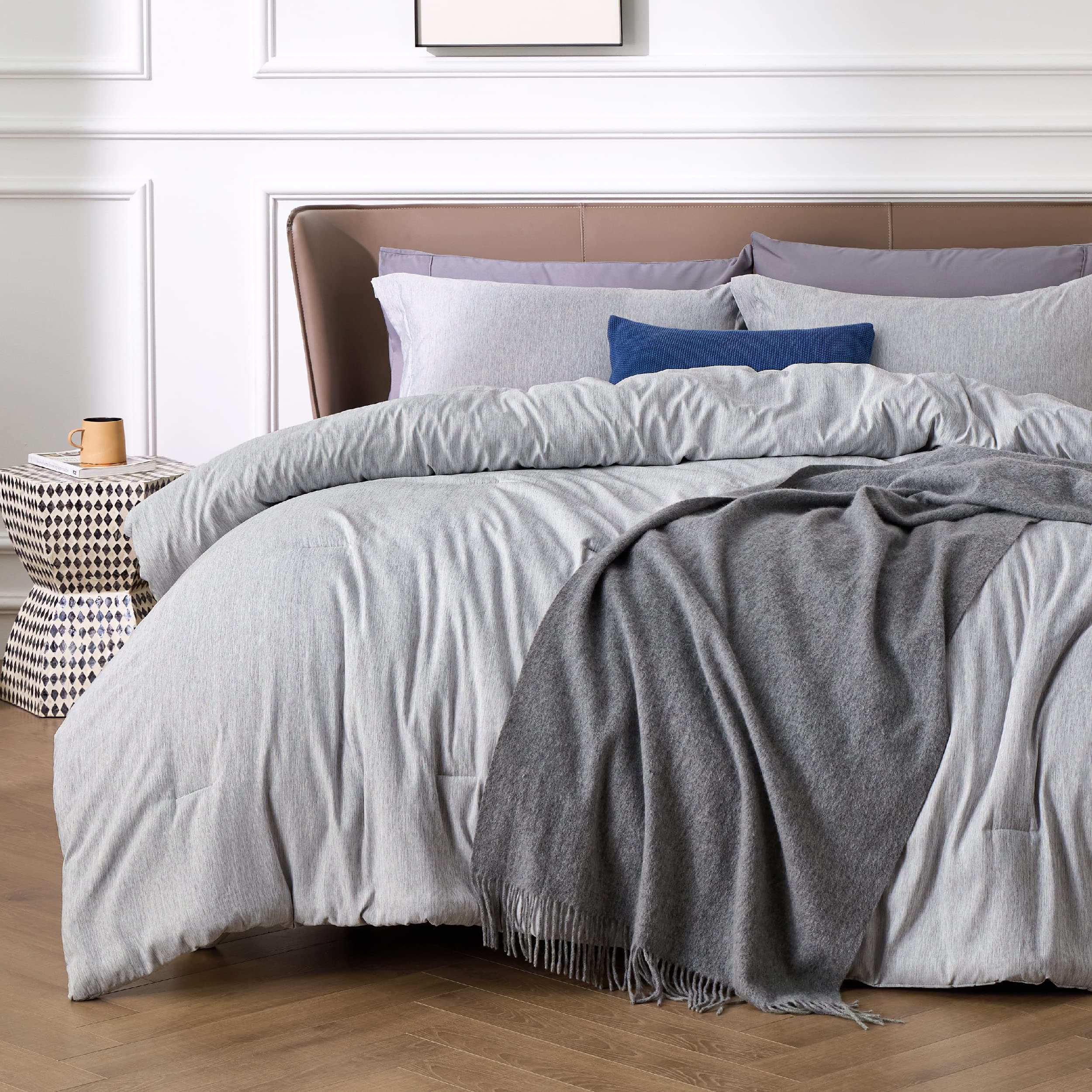 Bedsure Full Comforter Set - Grey Full Size Comforter, Soft Bedding for All Seasons, Cationic Dyed Bedding Set, 3 Pieces, 1 Comforter (82"x86") and 2 Pillow Shams (20"x26"+2")