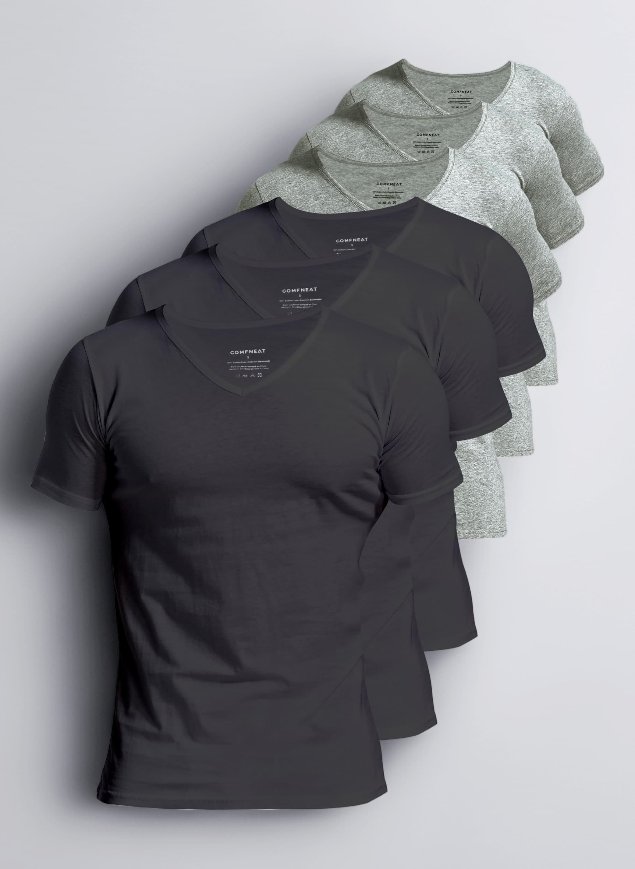 Comfneat Men's 4 or 6-Pack Undershirts 100% Cotton Comfy V-Neck T-Shirts