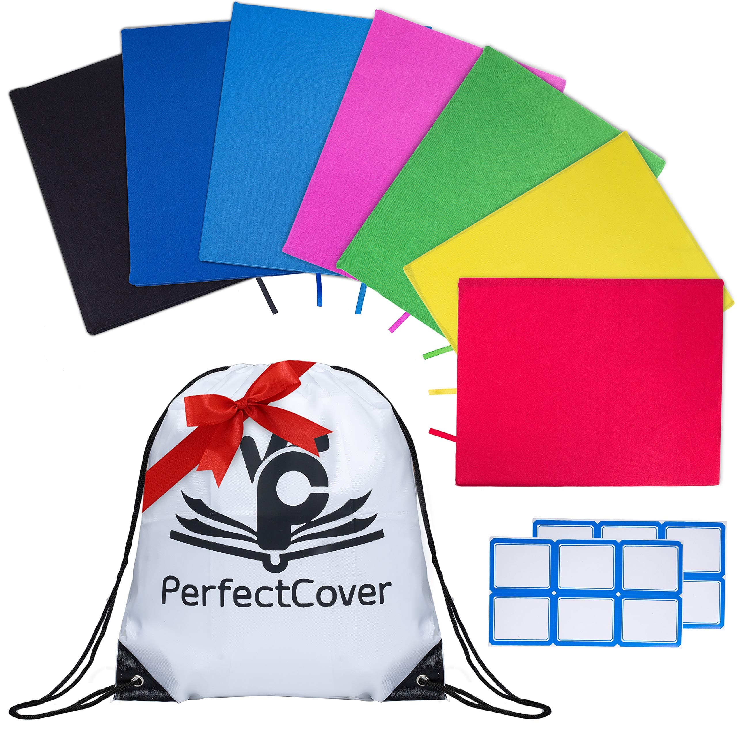 7 Pack Stretchable Book Covers - Multiple Colors Durable, Washable, Reusable and Protective Jackets for Hard Cover Schoolbooks and Textbooks - by PerfectCover (7-Pack, Colors)
