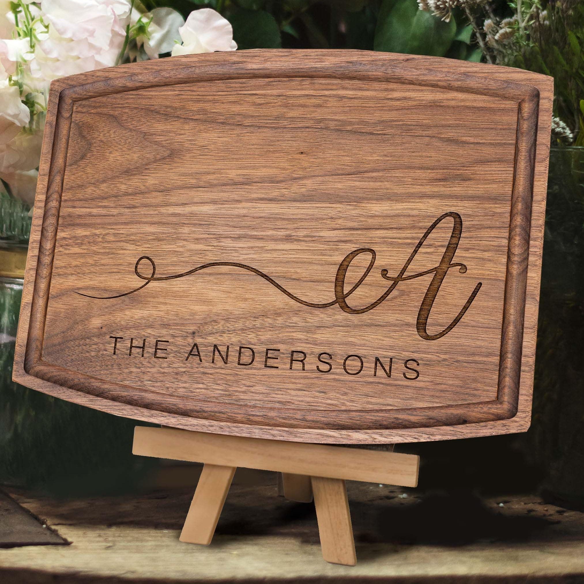 Personalized Cutting Board, Custom Wedding, Anniversary or Housewarming Gift Idea, Wood Engraved Charcuterie, for Friends and Family, Swirled Initial Design 080