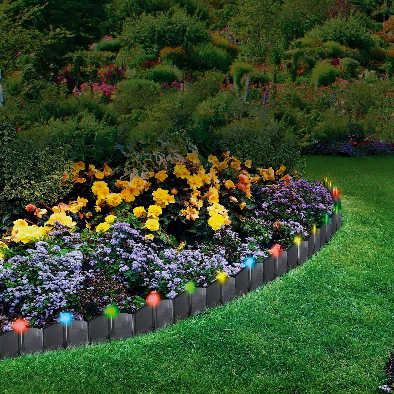 Parkland 24 Pack Solar Powered Multi LED Light Up Hammer In Garden Lawn Edging Interlocking Plant Border Landscape Decorative Flower Bed Patio Driveway Walkways