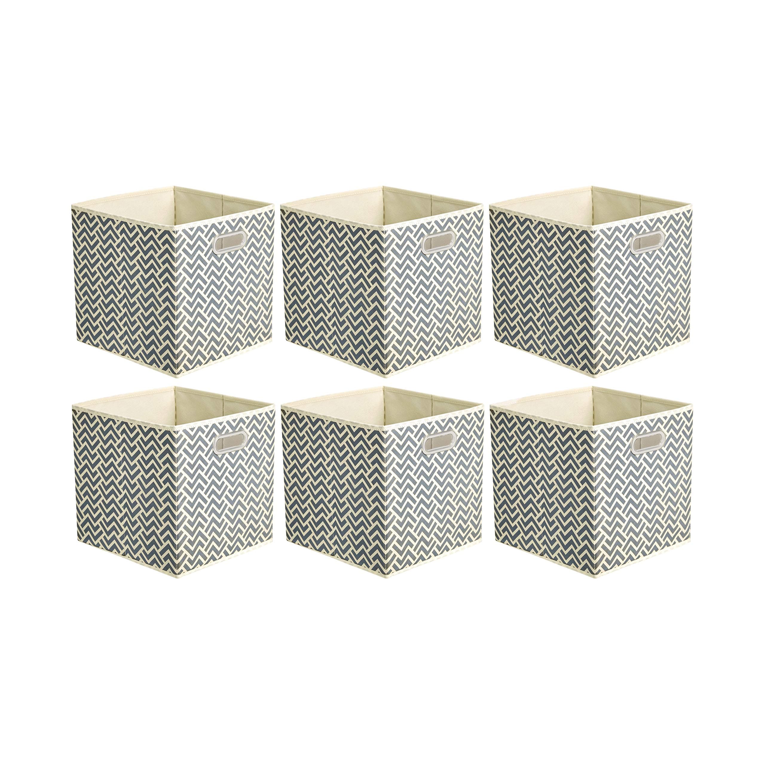 Amazon Basics Collapsible Fabric Storage Cubes with Oval Grommets, 6-Pack, Chevron Grey
