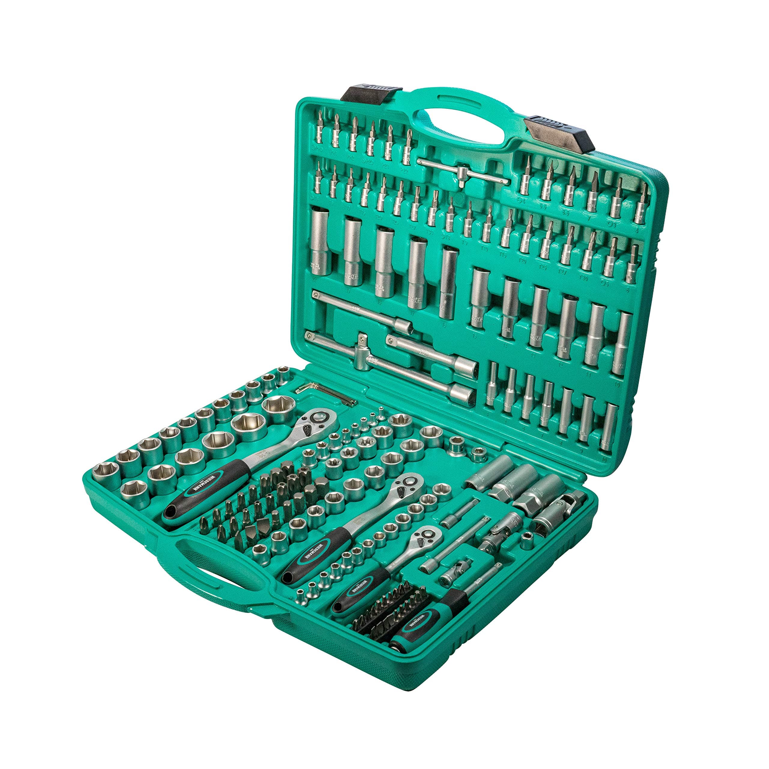 Large Tool Box 171 Pieces 1/2 Inch 3/8 Inch 1/4 Inch with Ratchet Made of Chrome Vanadium Steel I Socket Spanner Inserts I Hex Key I PH PZ I Bits I in Tool Box from WIESEMANN 1893 I 80119