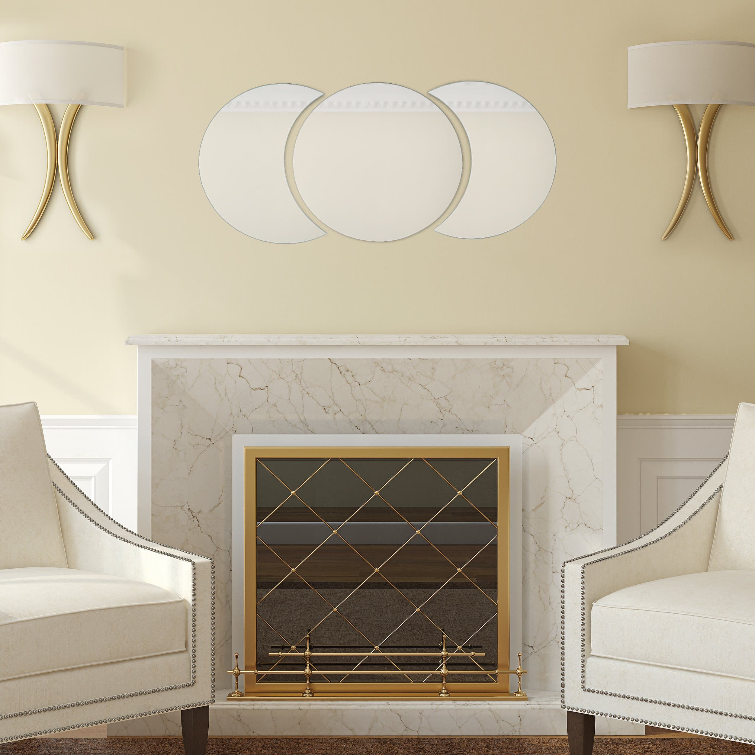 Light In The Dark Round Moon Phase Mirror Set - 3 Round Wall Mirrors - 1 Full Moon Piece (12in), 2 Half Moon Pieces (6in x 12in) - Ideal for Bathroom, Living Room, Vanity - Hanging Tape Included