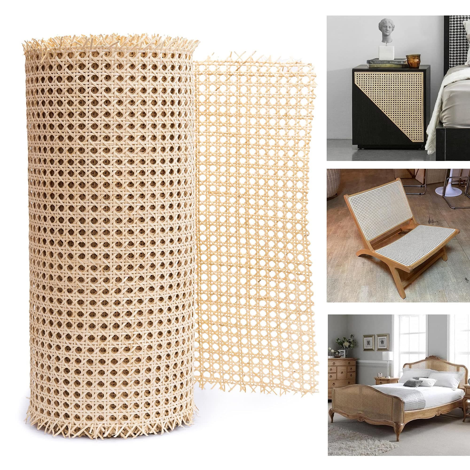 14" Width- Mesh Pre-Woven Cane - Rattan Cane Webbing roll -Net Open Weave Wicker Cane Webbing Material for Cabinet, Door