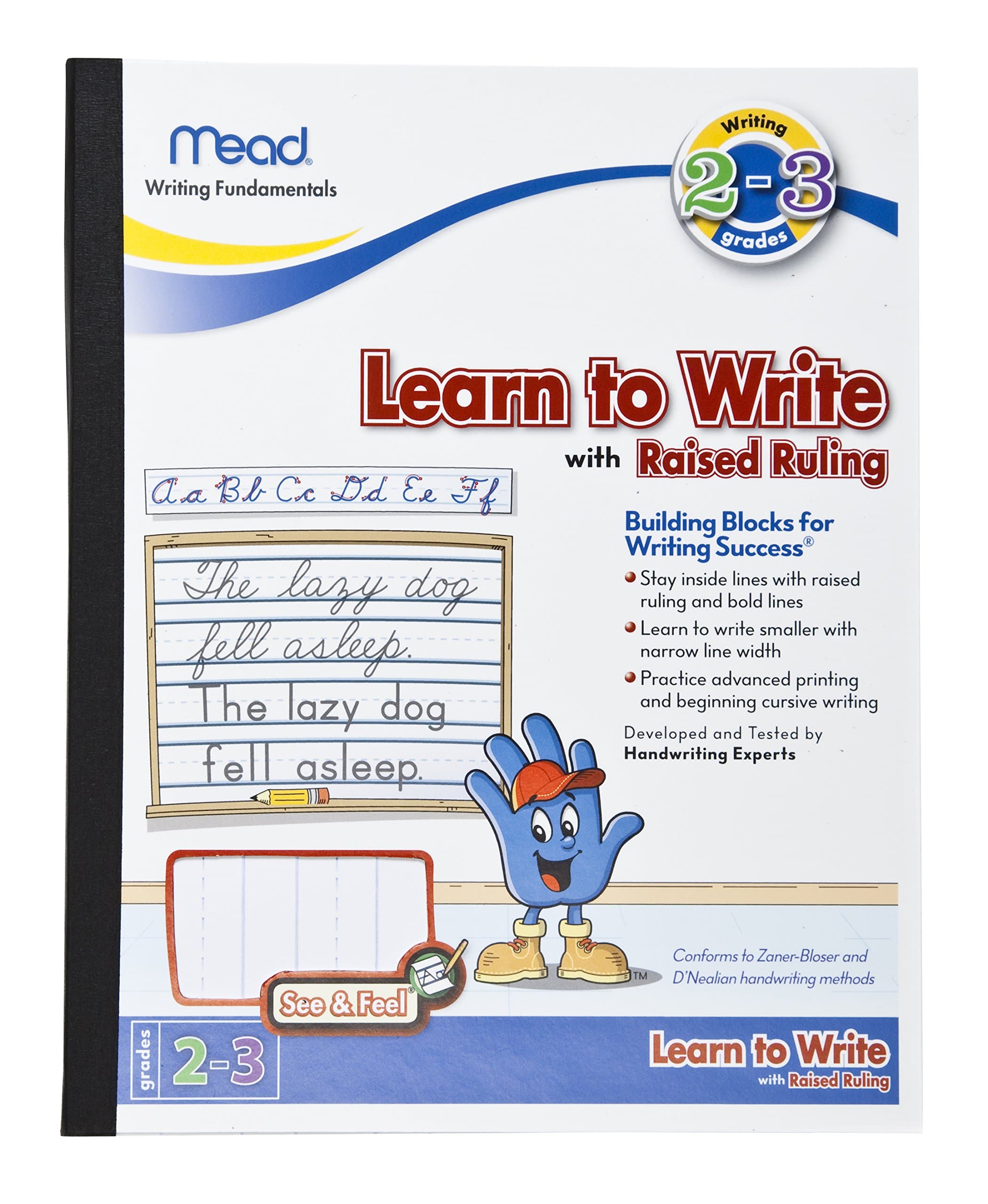 Mead See & Feel Learn To Write Tablet with Raised Ruling, Grades 2-3 Workbooks with Lined Paper, Workbook Writing Tablet for Home School Supplies to Practice Writing & Handwriting, 8" x 10" (48556)