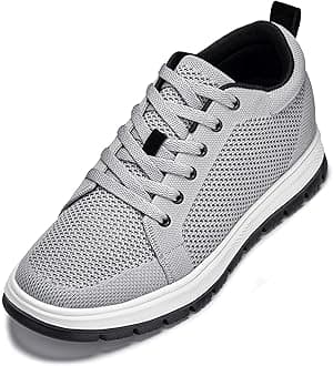 CALTO Men's Invisible Height Increasing Elevator Casual Shoes - Pewter Grey/White & Black Sole Light-Weight Lace-up Knitted Casual Sporty Sneakers - 2.4 Inches Taller - X2324 - Size 8 D(M) US