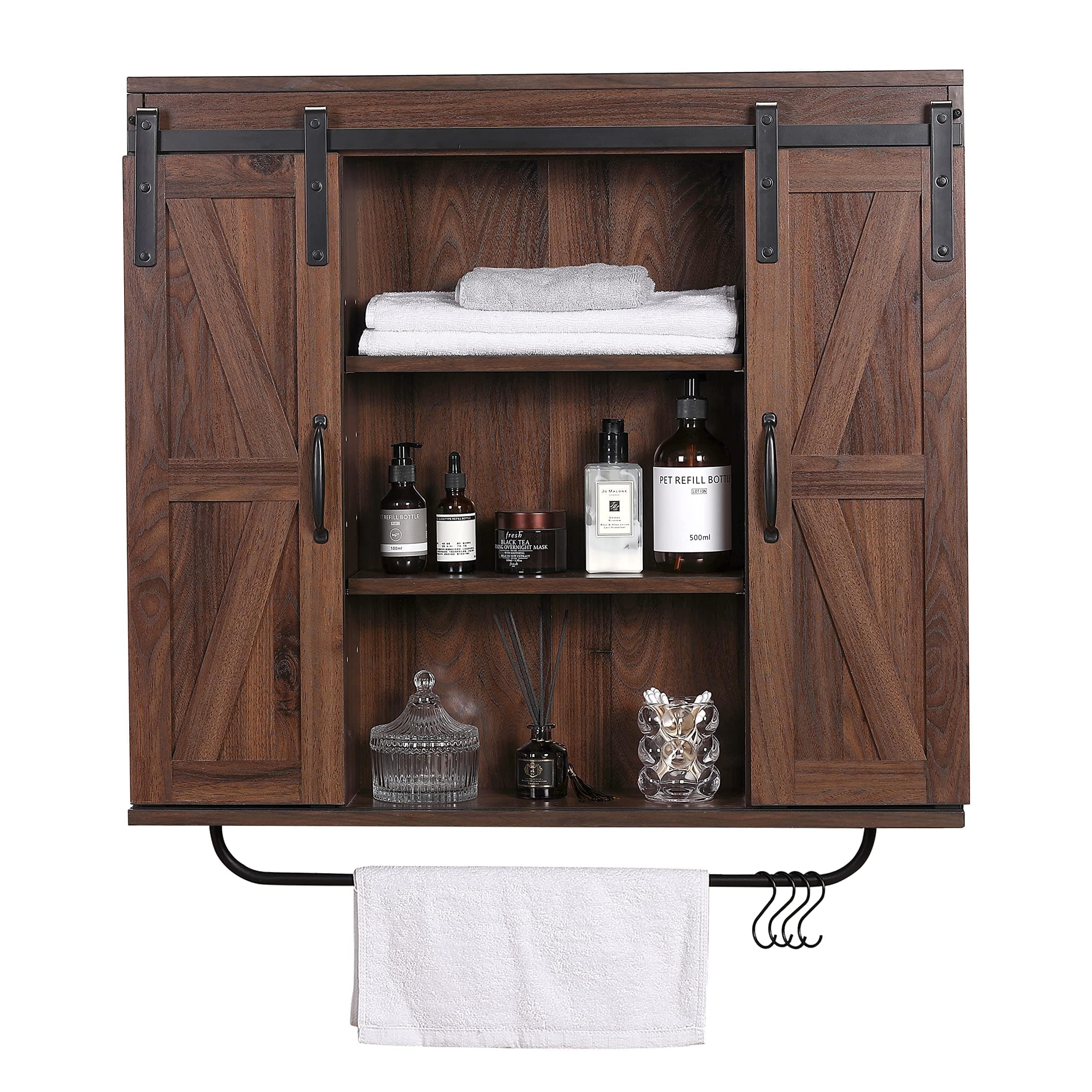 RUSTOWN Rustic Wood Wall Storage Cabinet with Two Sliding Barn Door