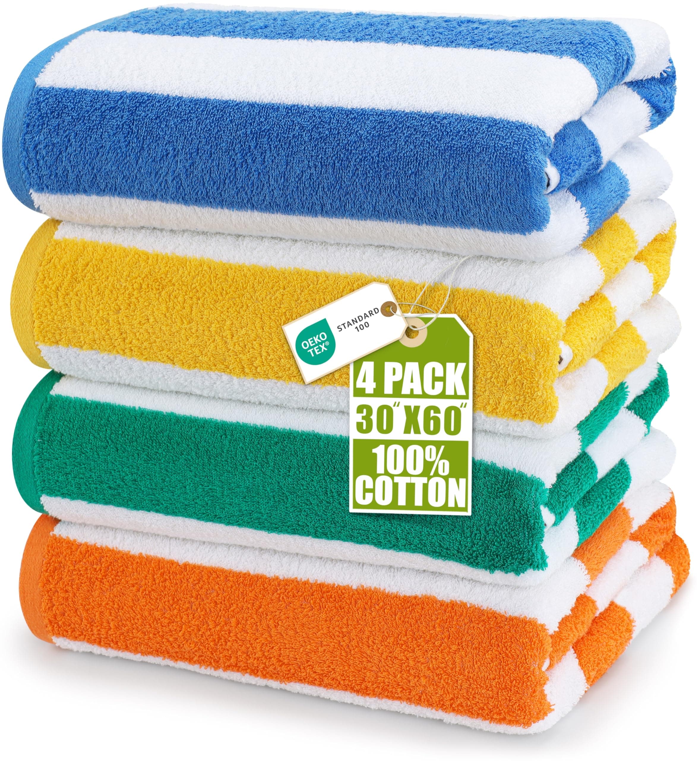 Utopia Towels Cabana Stripe, Cotton, Easy Care, Maximum Softness and Absorbency Large Beach/Pool Towel (Multicolour, 30" x 60") Pack of 4