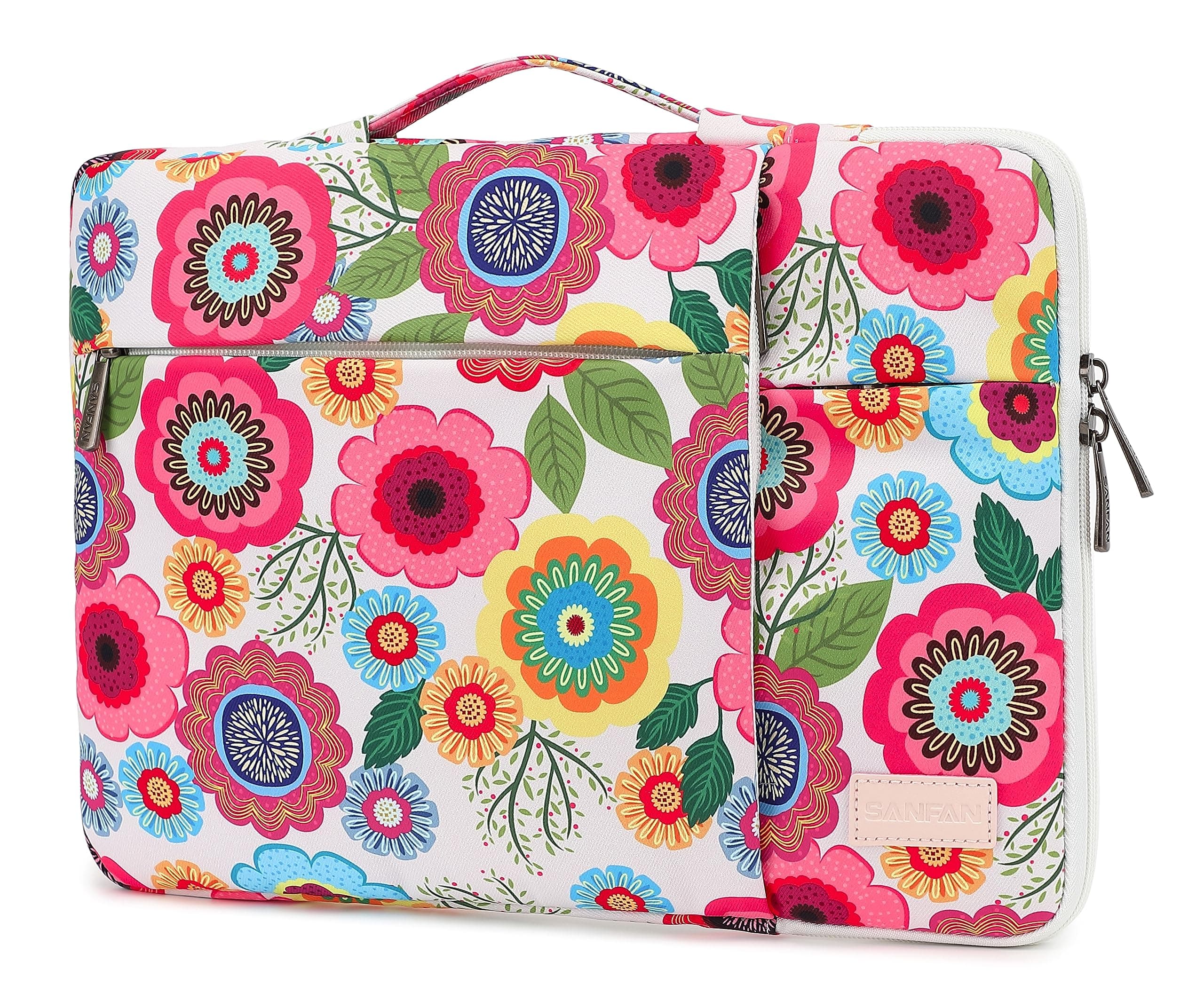 360° Protective Laptop Sleeve Case Bag with 3 Pockets,Handle,Luggage Strap for MacBook Pro 14 inch and 14 inch-14.4 inch Screen Laptop (Flowers)