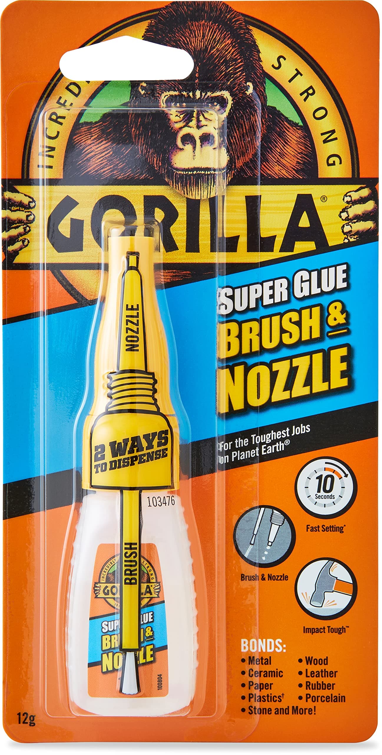 Super Glue 2-in-1 Brush & Nozzle, 12g – All Purpose, Fast Setting, Dual Application with Anti-Clog Cap | Ideal for Metal, Ceramics, Leather & More
