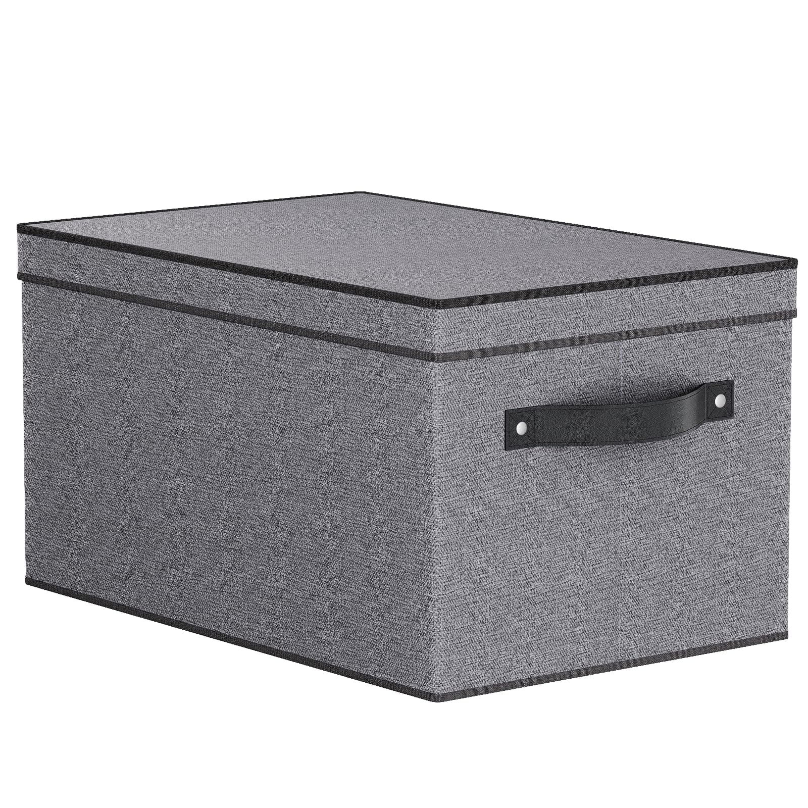 Fabric Storage Bin with Lid, 7.1 x 9.1 x 13 Inch Foldable Storage Box for Shelves with Handles, Decorative Linen Closet Organizer, Gray, 1-Pack