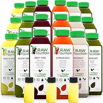 7 Day Juice Cleanse by Raw Fountain, All Natural Raw Detox Cleanse, Cold Pressed Fruit and Vegetable Juice, Tasty and Energizing, 42 Bottles 12oz, 7 Ginger Shots