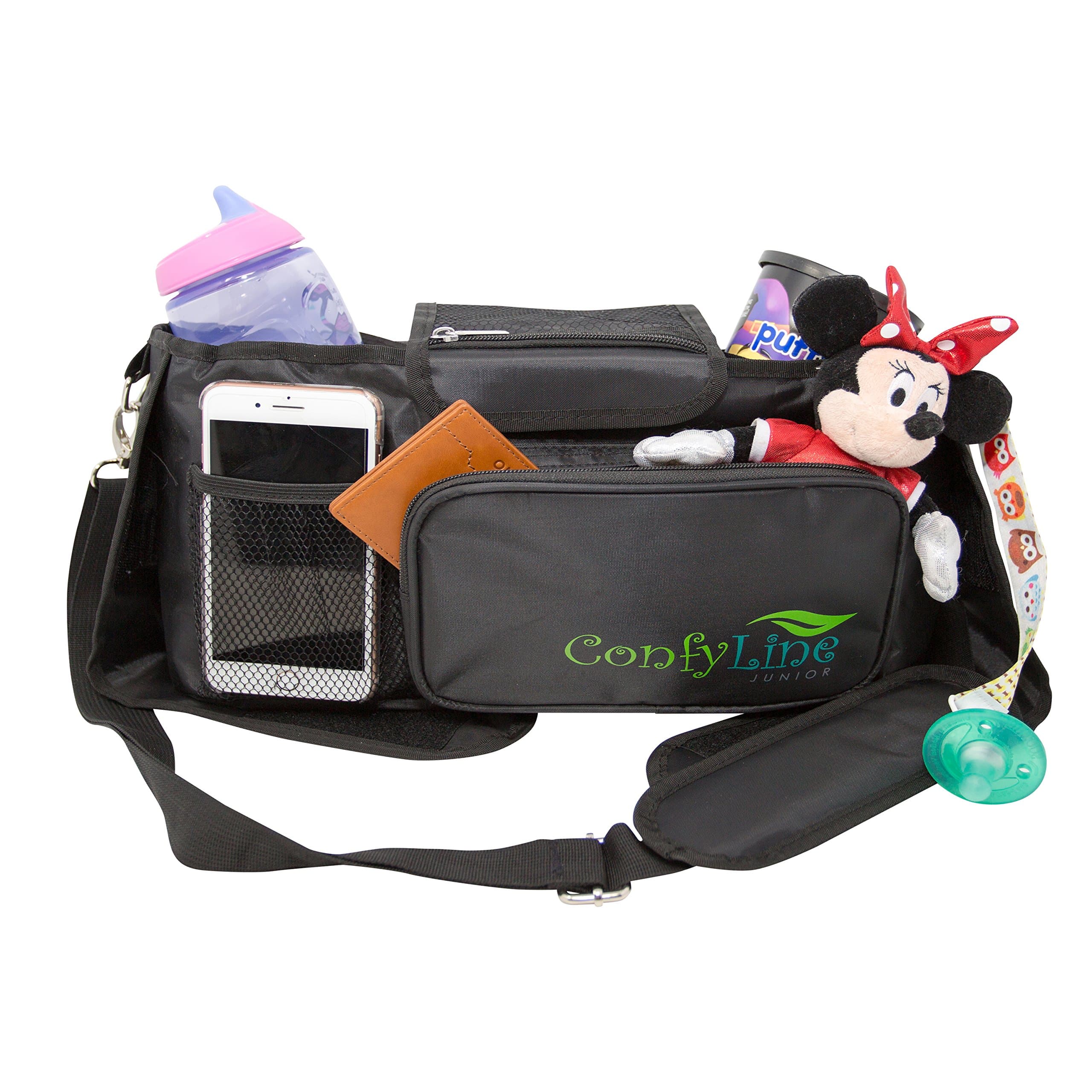 Stroller Organizer by ConfyLine: High Capacity Stroller Bag With Cup Holder & Multiple Pockets – Shoulder Strap, Universal Fit Organizer For Your Necessity And Baby’s Bottle, Diapers, Toys & Clothes