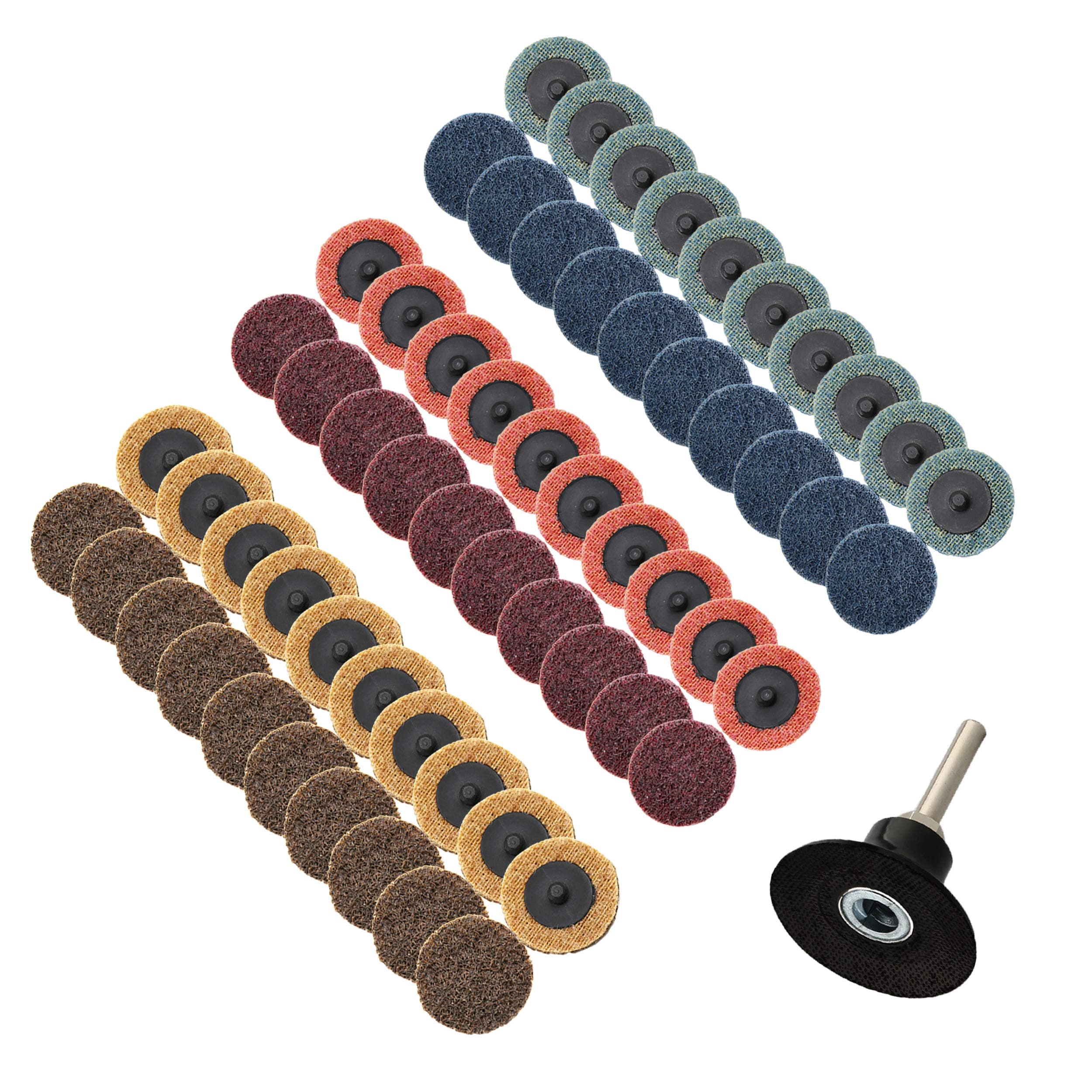 COSPOF 2 Inch Sanding Discs Assortment,Surface Conditioning Discs,Quick Change Design,Coarse/Medium/Fine 60 Pcs and 1/4'' Pad Holder 1Pcs.
