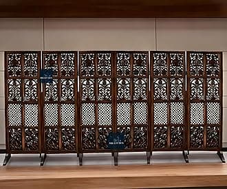 PINK CITY ARTS Wooden Partitions Made of Wood Room Divider for Living Room with Stands Hall Bedroom Wall Separator Panel (6 Panel 5 Feet with Stand)