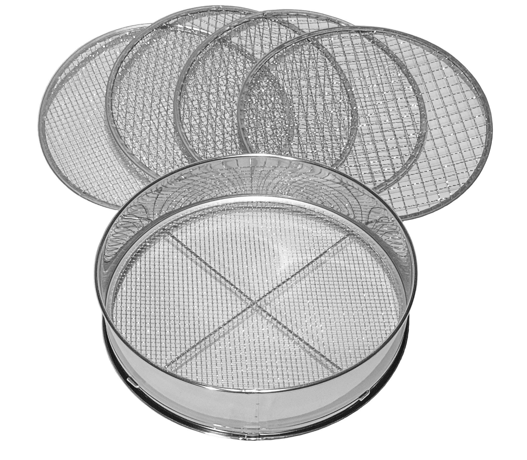 Siebmeister 5000, 5-in-1 Garden Sieve, 5 Interchangeable Sieve Inserts Diameter 3, 5, 8, 10, 12 mm Fine for Earth, Stone, Compost Weeds, Sand, Gravel and Seeds, 30 cm Round, Metal, Rust-Proof