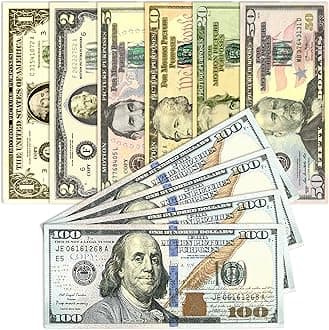 70Pcs Fake Money, Prop Money Set for Movie Prop, Magic Show, Party Decor. Realistic Play Money to Build Kids Counting Skills, Develops Early Math Skills, Education Toys Birthday Gift for Girl Boy