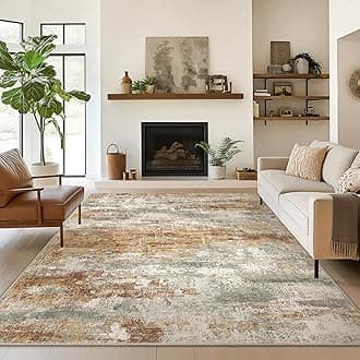 Area Rugs 6x9 for Living Room Bedroom, Modern Abstract Machine Washable Rug, Soft Low Pile Floor Cover with Non Slip Backing for Dining Room, Orange Green