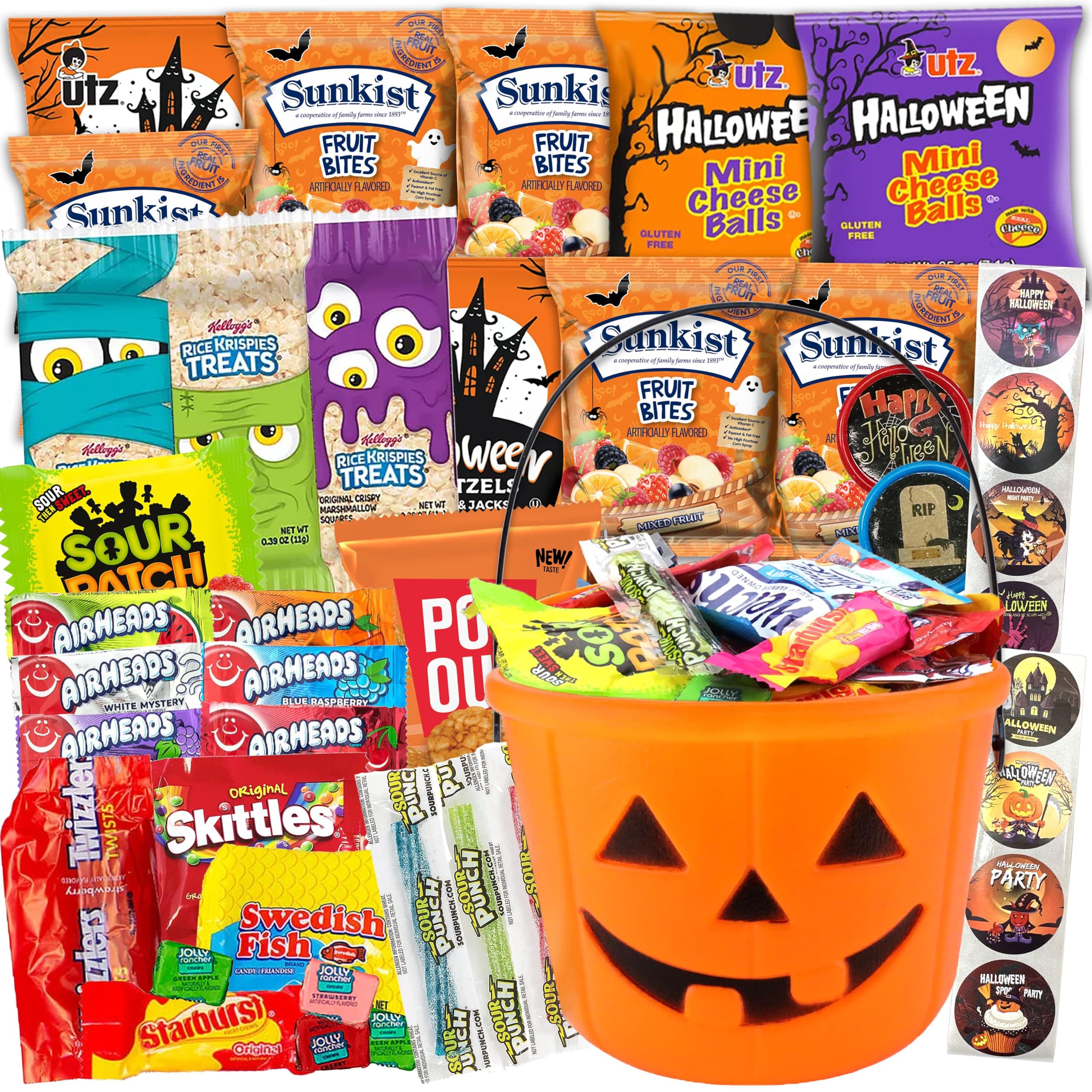 Halloween Assorted Candy Pumpkin Bucket Mix 48 Count, Great Candy Snack Box Treats for Kids, Girls, Boys, Child, Toddler, College Students, Gift Basket for Everyone