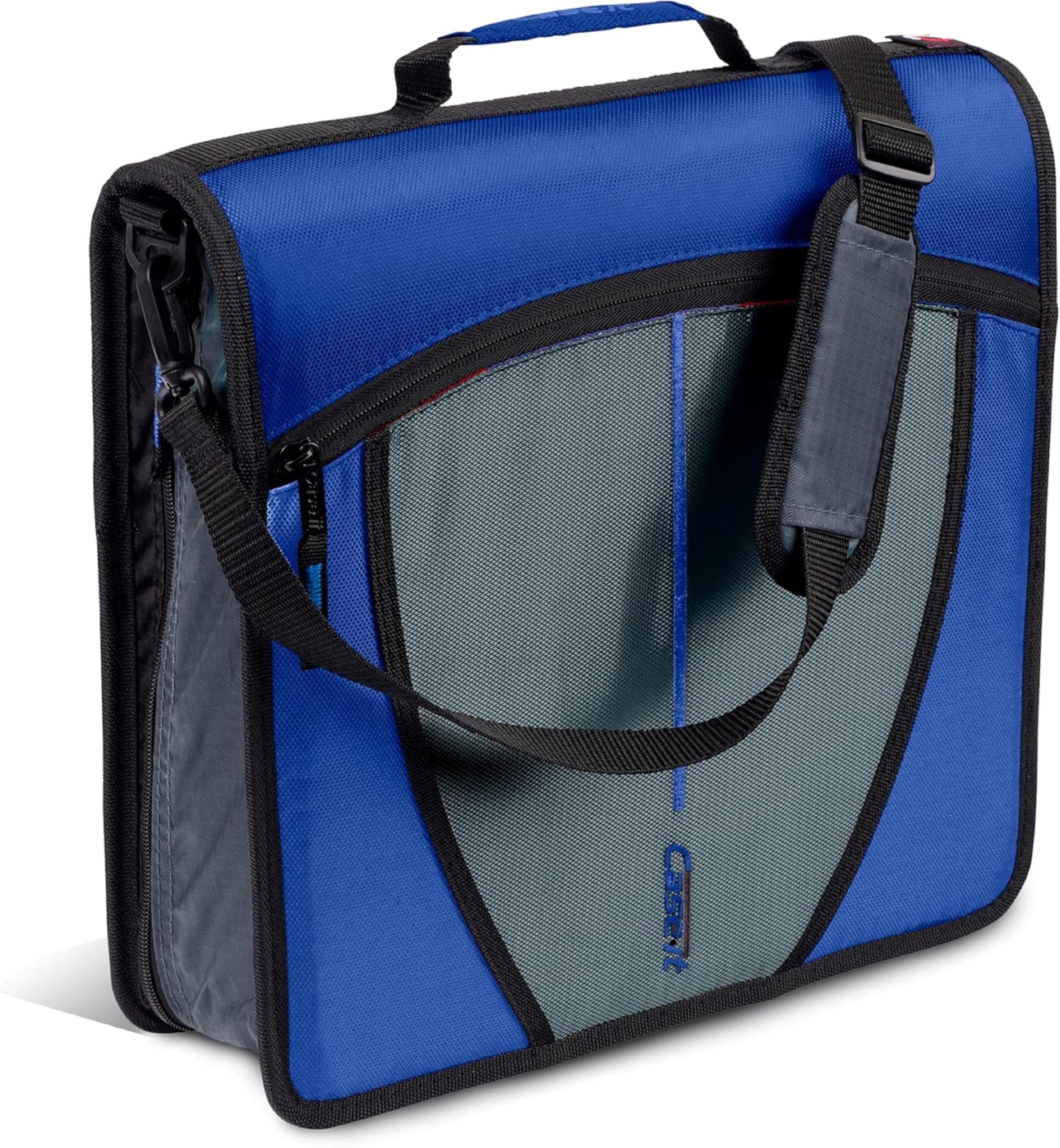 Case-it The Mighty Zip Tab Zipper Binder - 3 Inch O-Rings - 5 Color Tab Expanding File Folder - Multiple Pockets - 600 Sheet Capacity - Comes with Shoulder Strap - Blue D-146