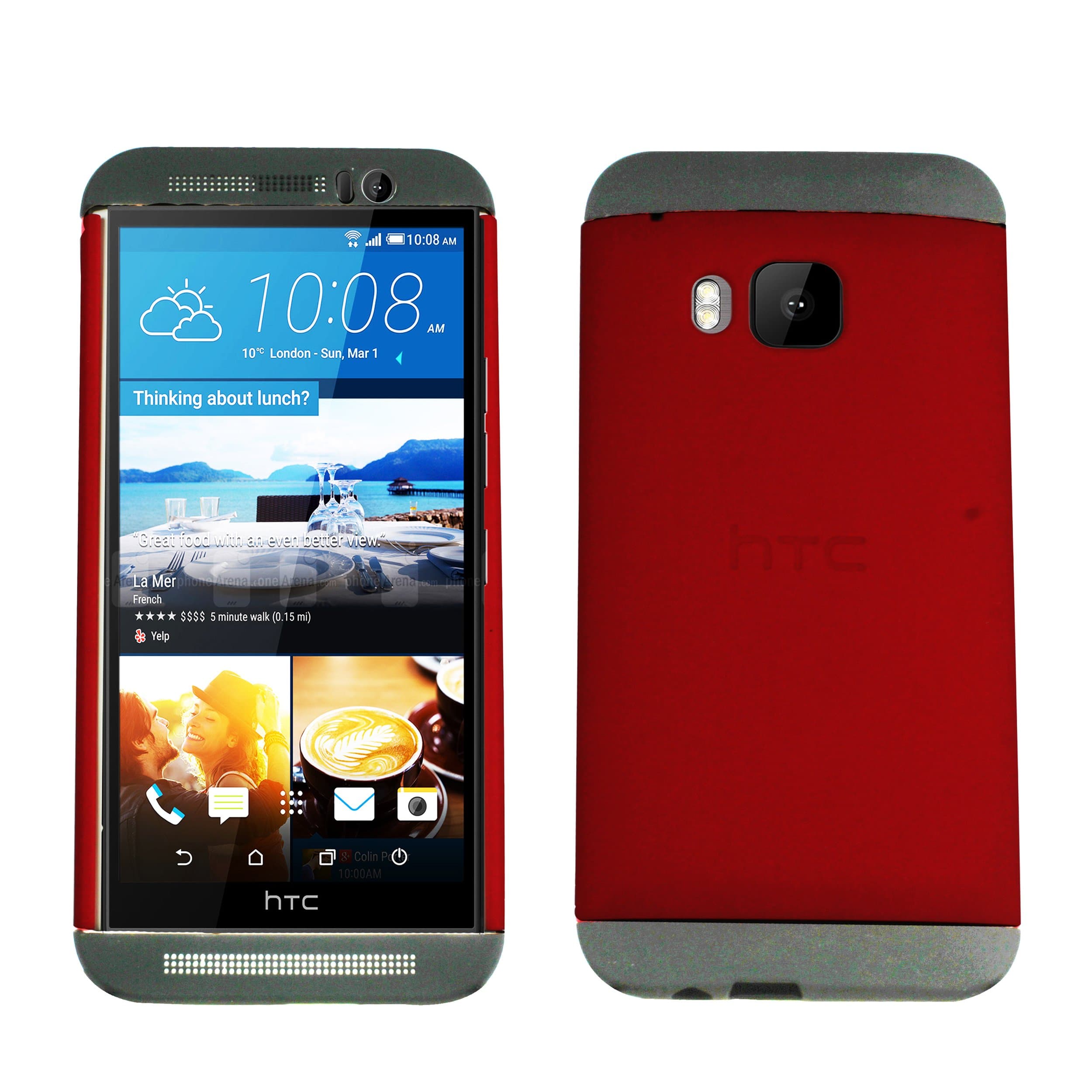 heartly double dip hard shell premium back case cover for htc one m9 - grey red grey - Grey