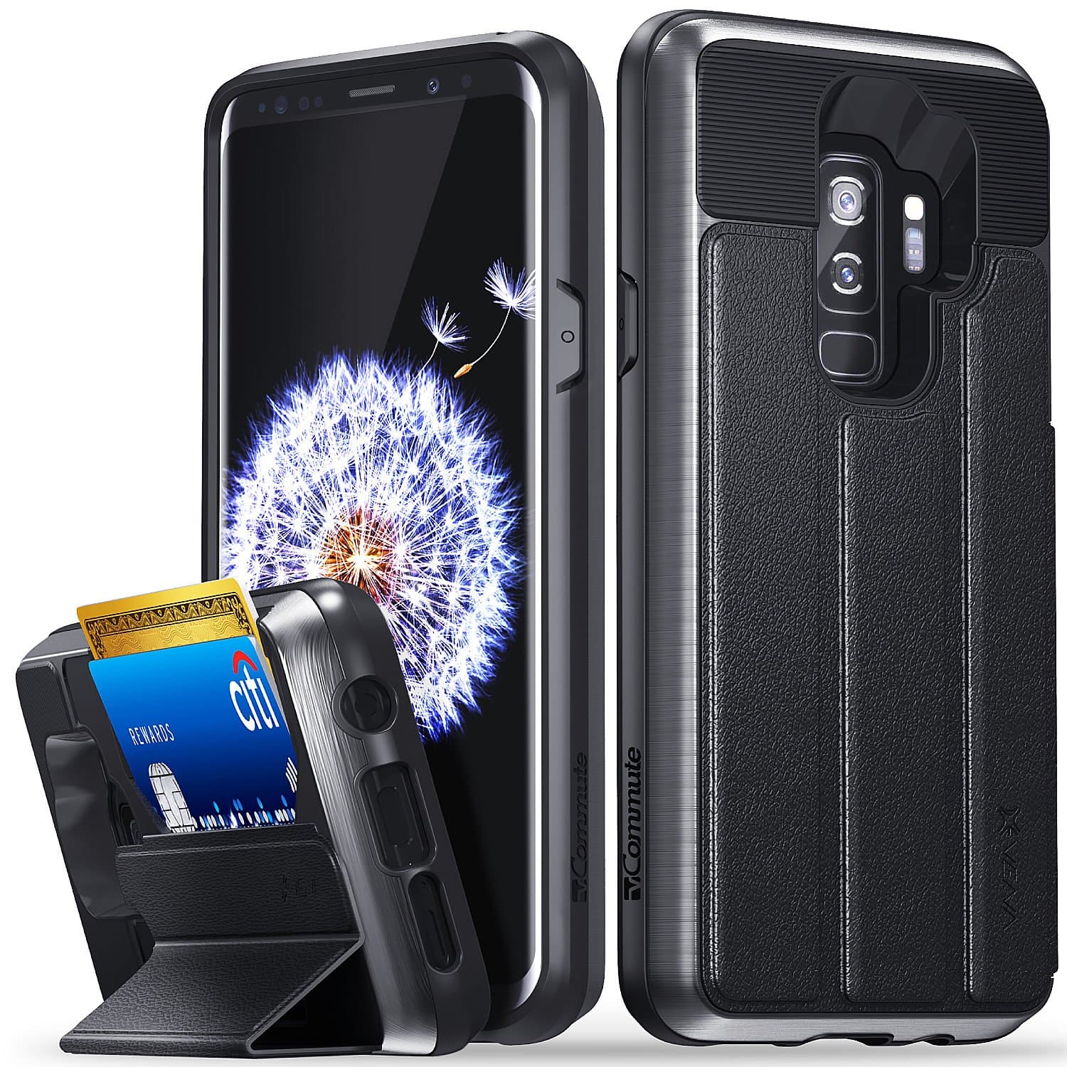 Vena Galaxy S9 Plus Wallet Case, [vCommute][Military Grade Drop Protection] Flip Leather Cover Card Slot Holder with KickStand for Samsung Galaxy S9+ Plus (Space Gray/Black)