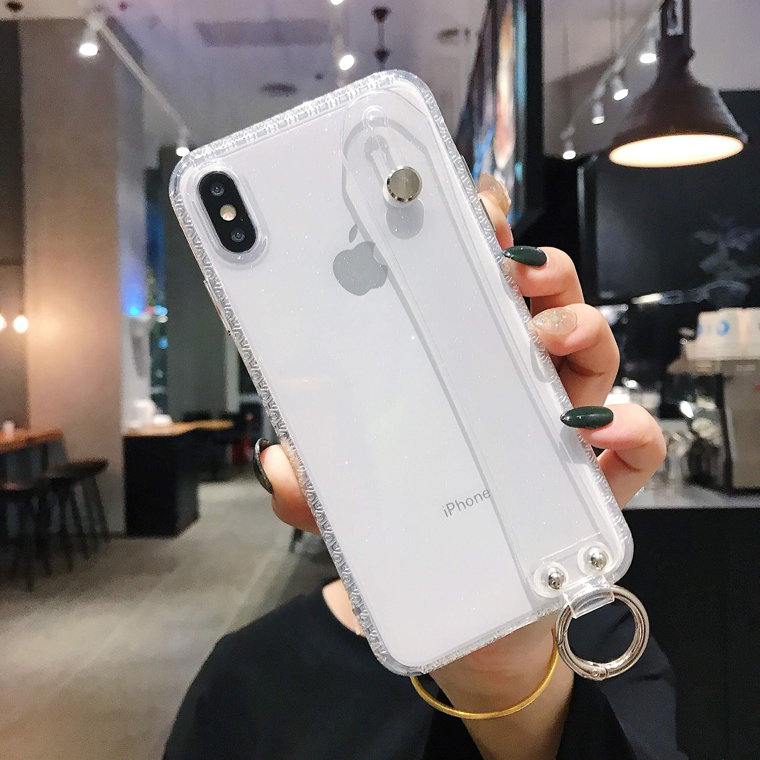 Hosgor iPhone Xs Max Case with Wrist Strap, Transparent Flash TPU Design (Vibration Reduction) + Transparent Wrist Strap (Support) Ultra-Thin Case for iPhone Xs Max(6.5 inch)