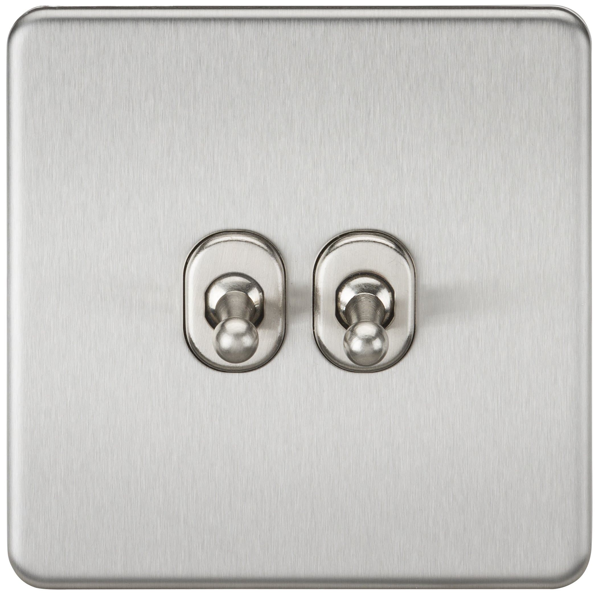 Knightsbridge SF2TOG Screwless 10A 2G 2-Way Toggle Switch - Brushed Chrome, 5.0 mm*87.5 mm*87.5 mm