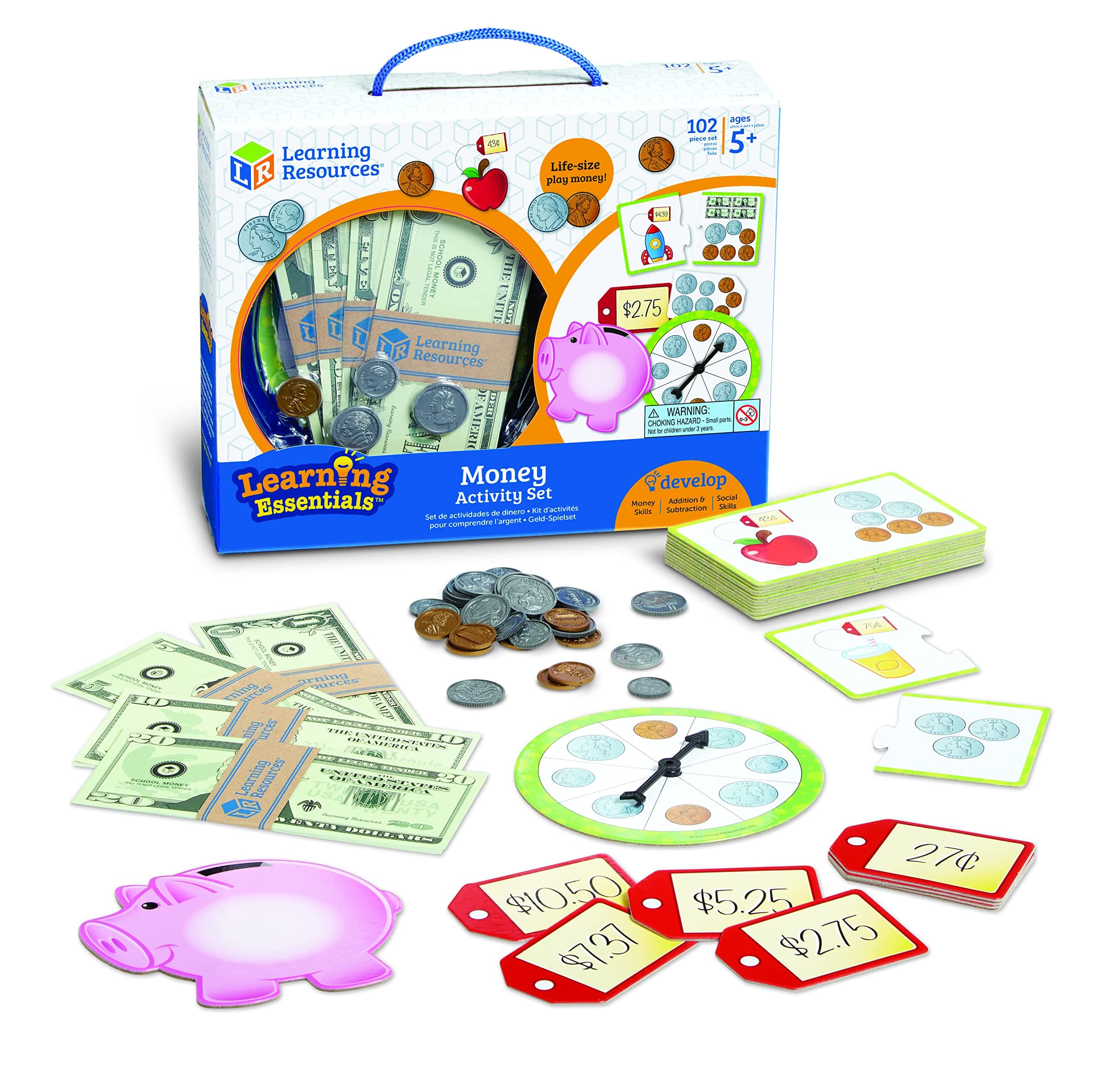 Learning Resources Money Activity Set - 102 Pieces, Ages 5+ Play Money for Kids, Pretend Money for Kids, Play Money Set, Money and Banking Play Toys, Kindergartner Learning Toys